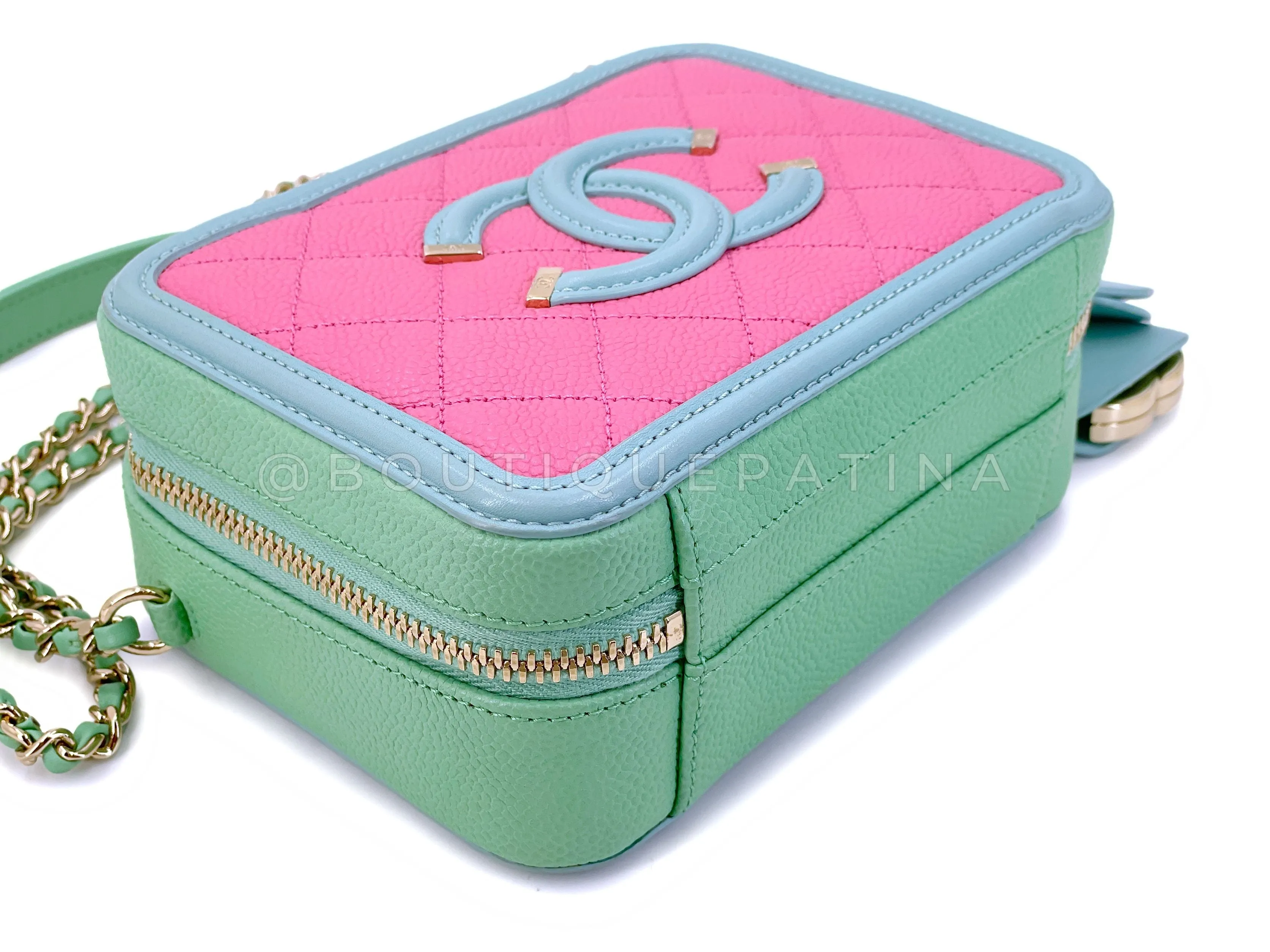 Chanel 2019 Pink/Green/Blue Caviar Filigree Vanity Case Bag