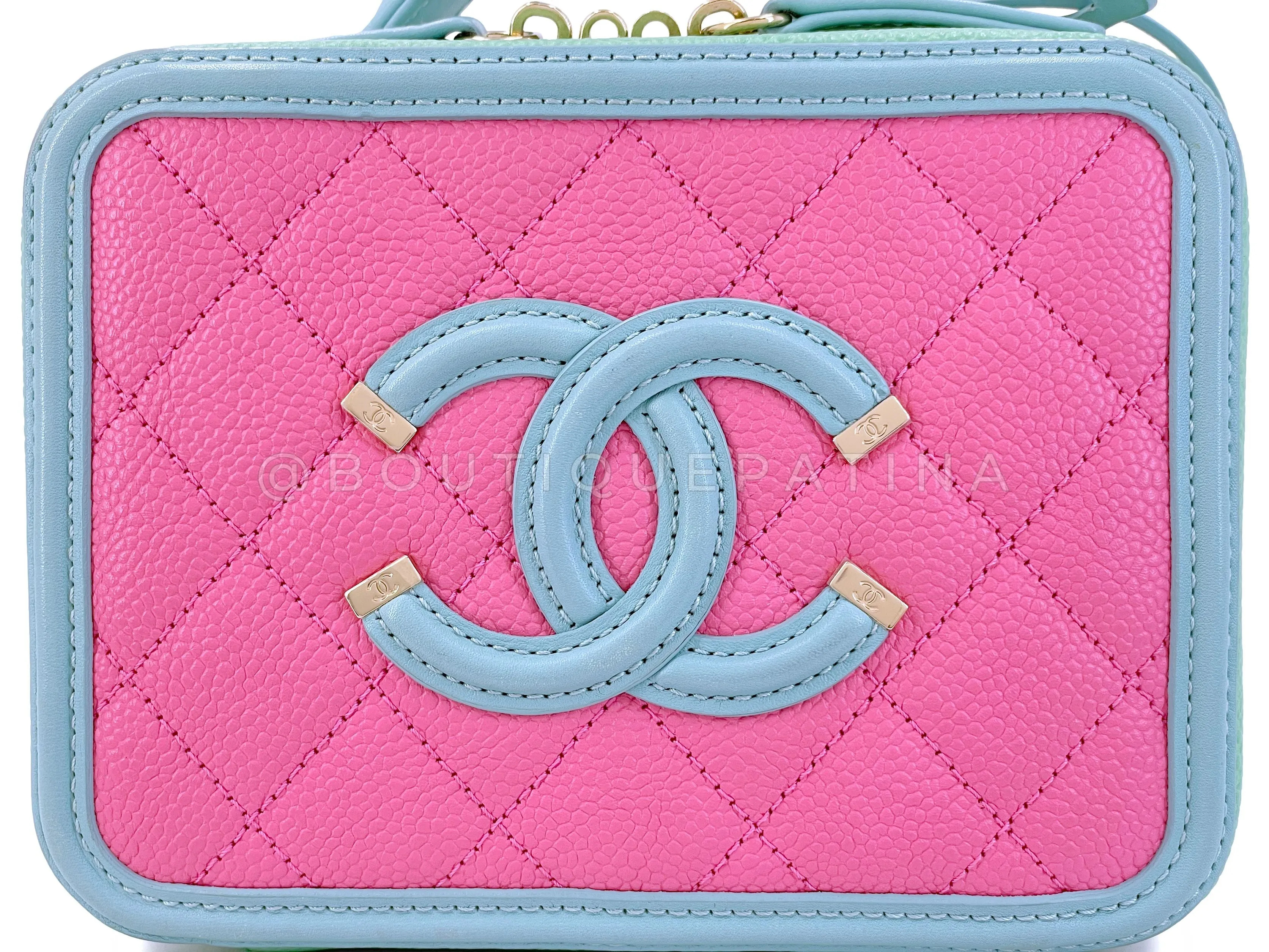 Chanel 2019 Pink/Green/Blue Caviar Filigree Vanity Case Bag