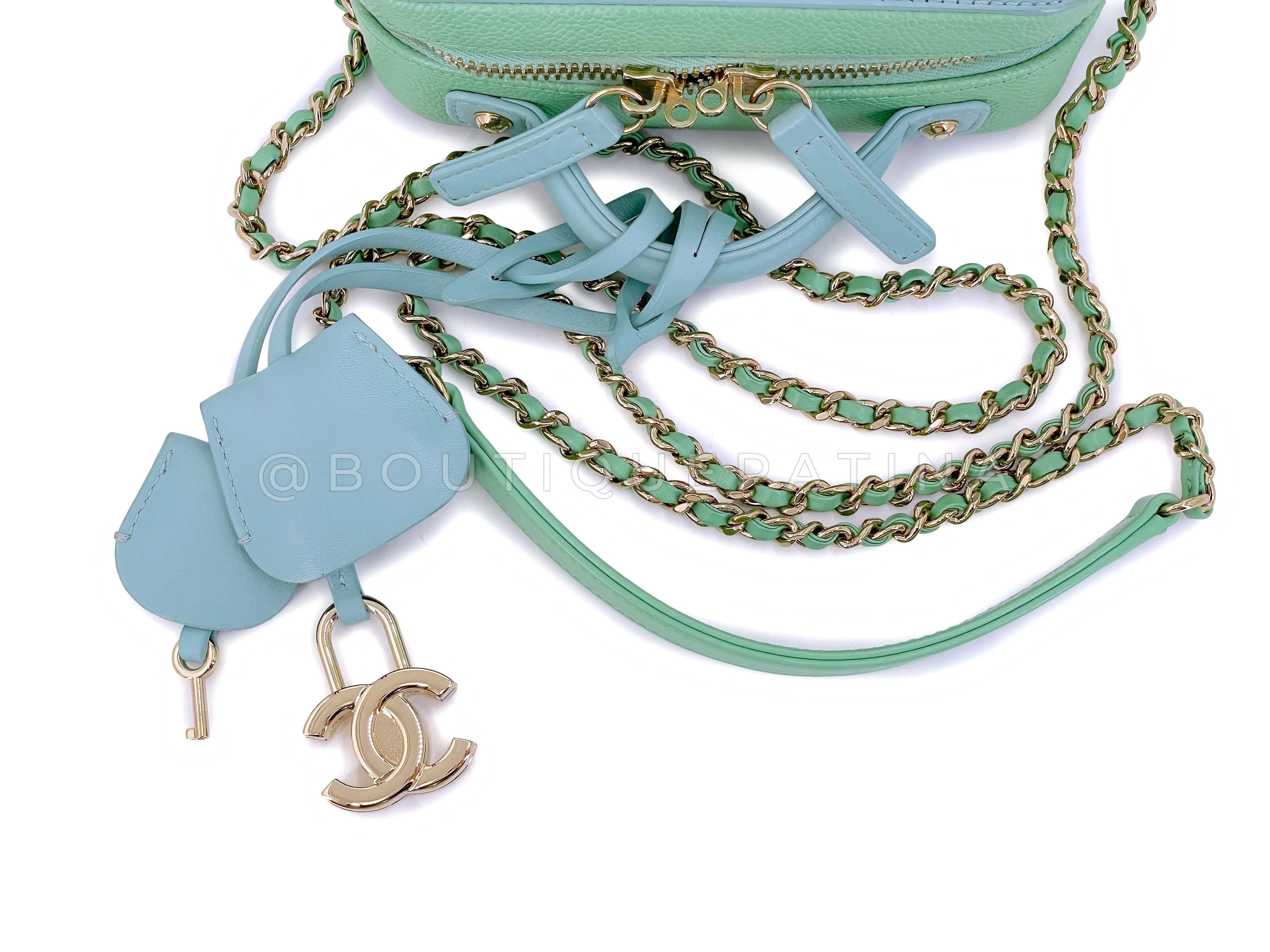 Chanel 2019 Pink/Green/Blue Caviar Filigree Vanity Case Bag