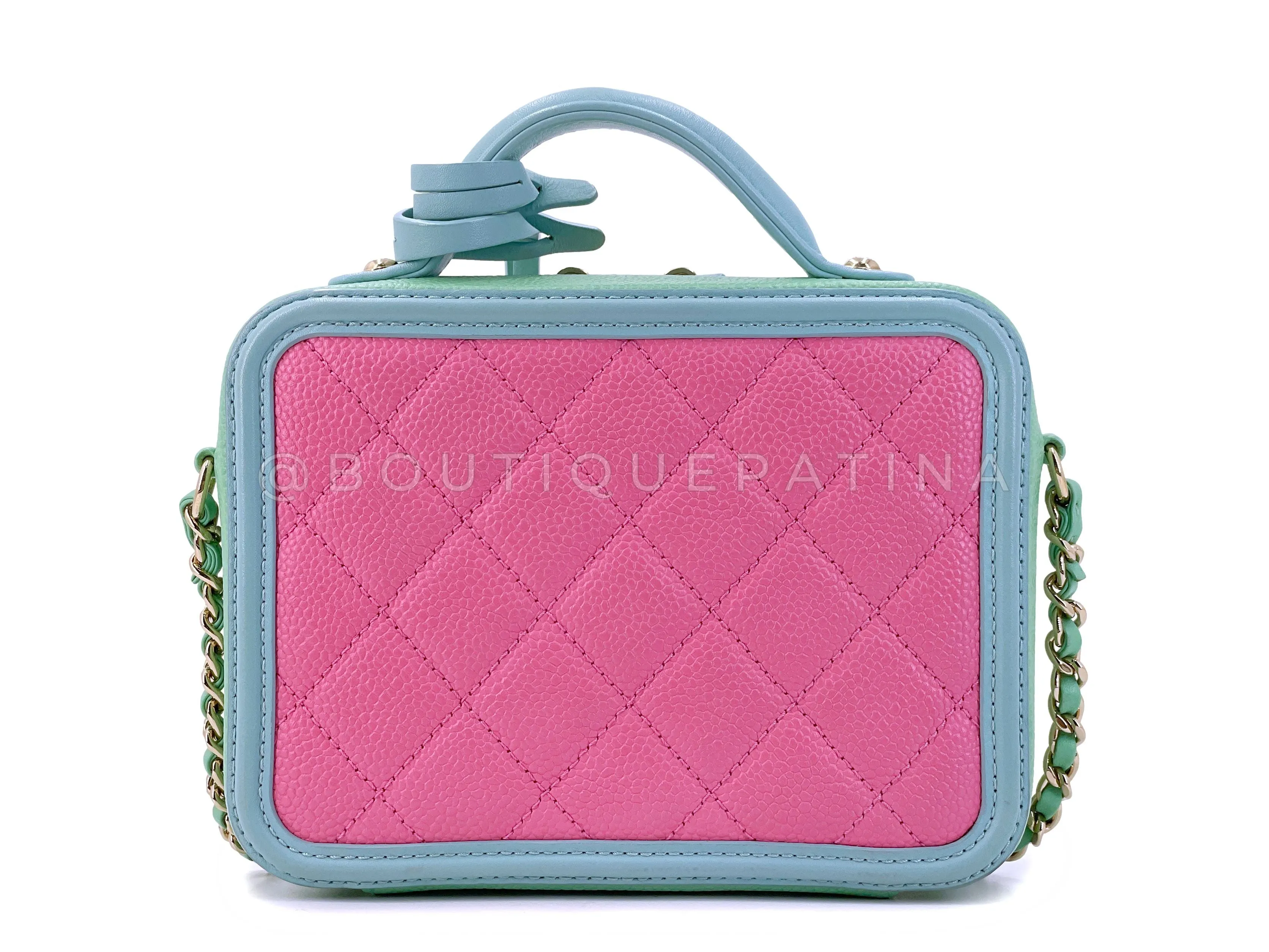 Chanel 2019 Pink/Green/Blue Caviar Filigree Vanity Case Bag