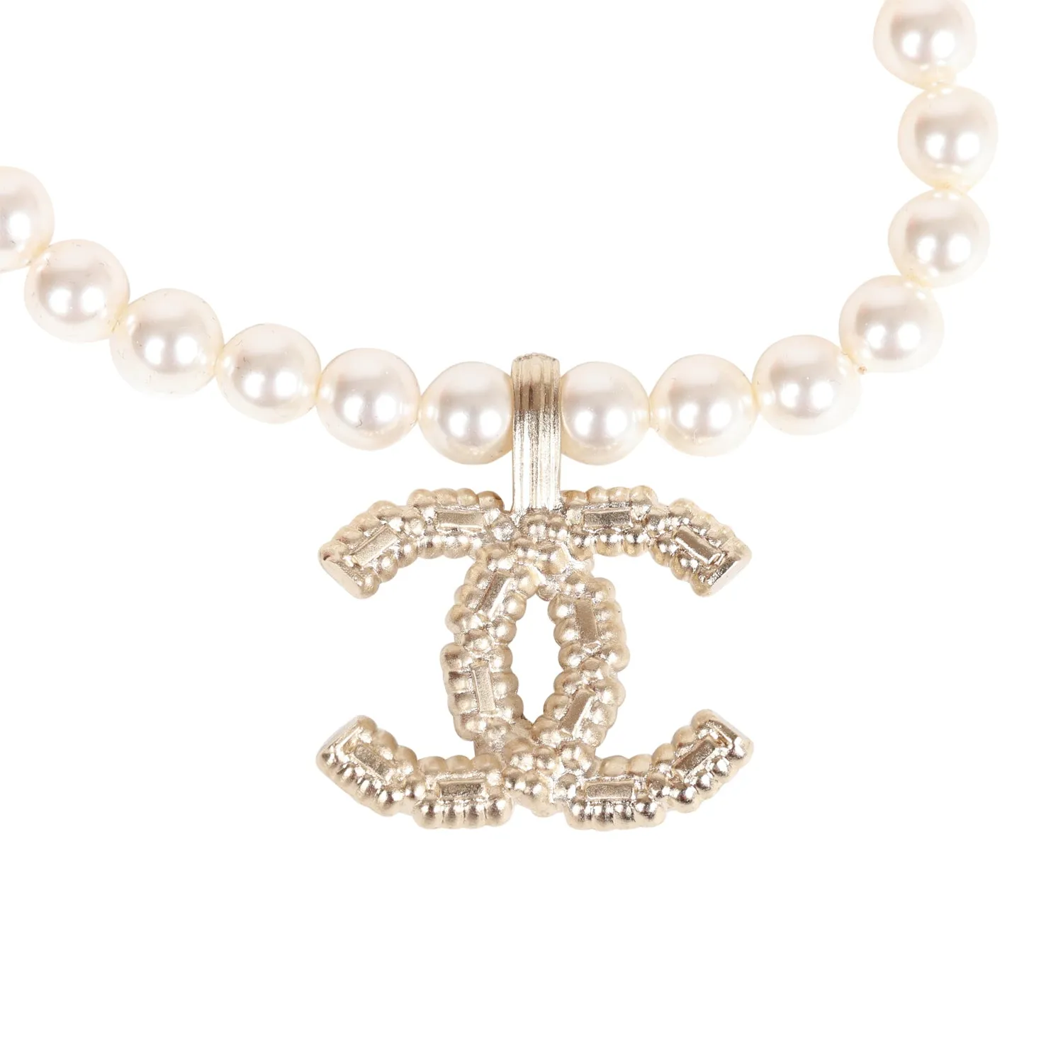 Chanel Faux Pearl Short Crystal CC Pendant Necklace
