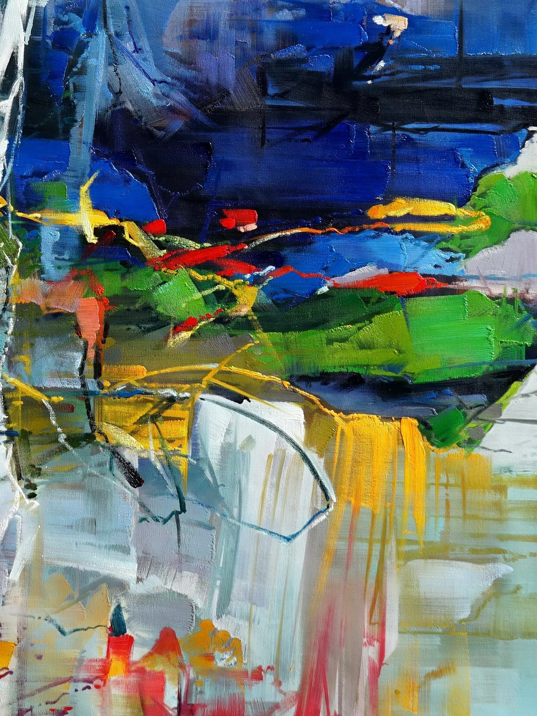 Colorful Painting Bright Color Brush Stroke Blue Green XL Canvas Art Sp077