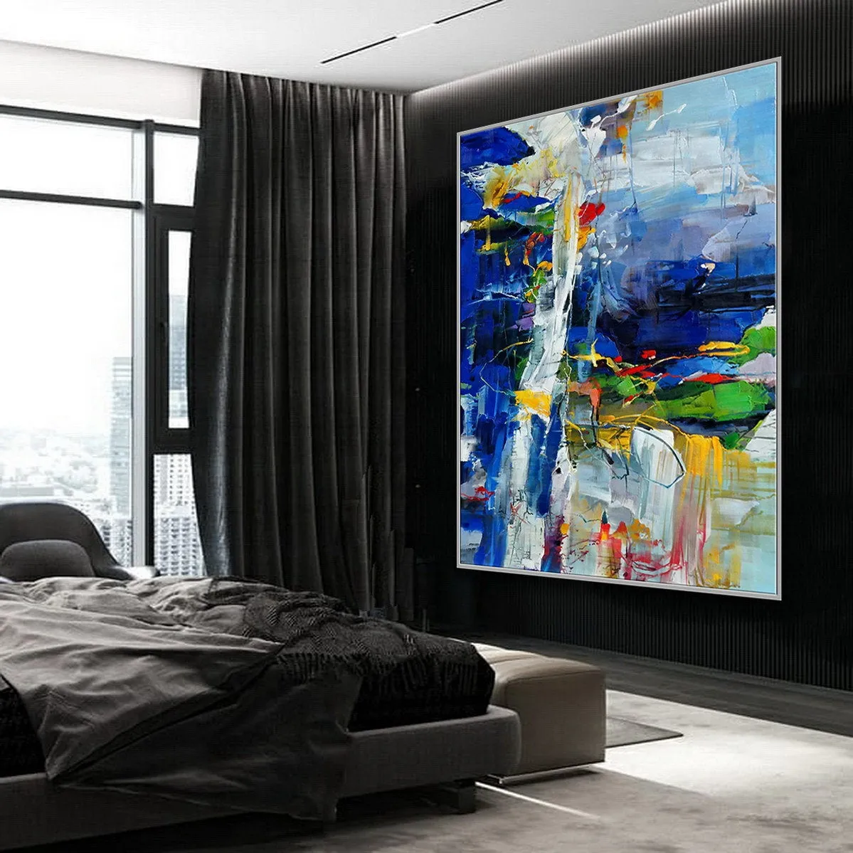 Colorful Painting Bright Color Brush Stroke Blue Green XL Canvas Art Sp077