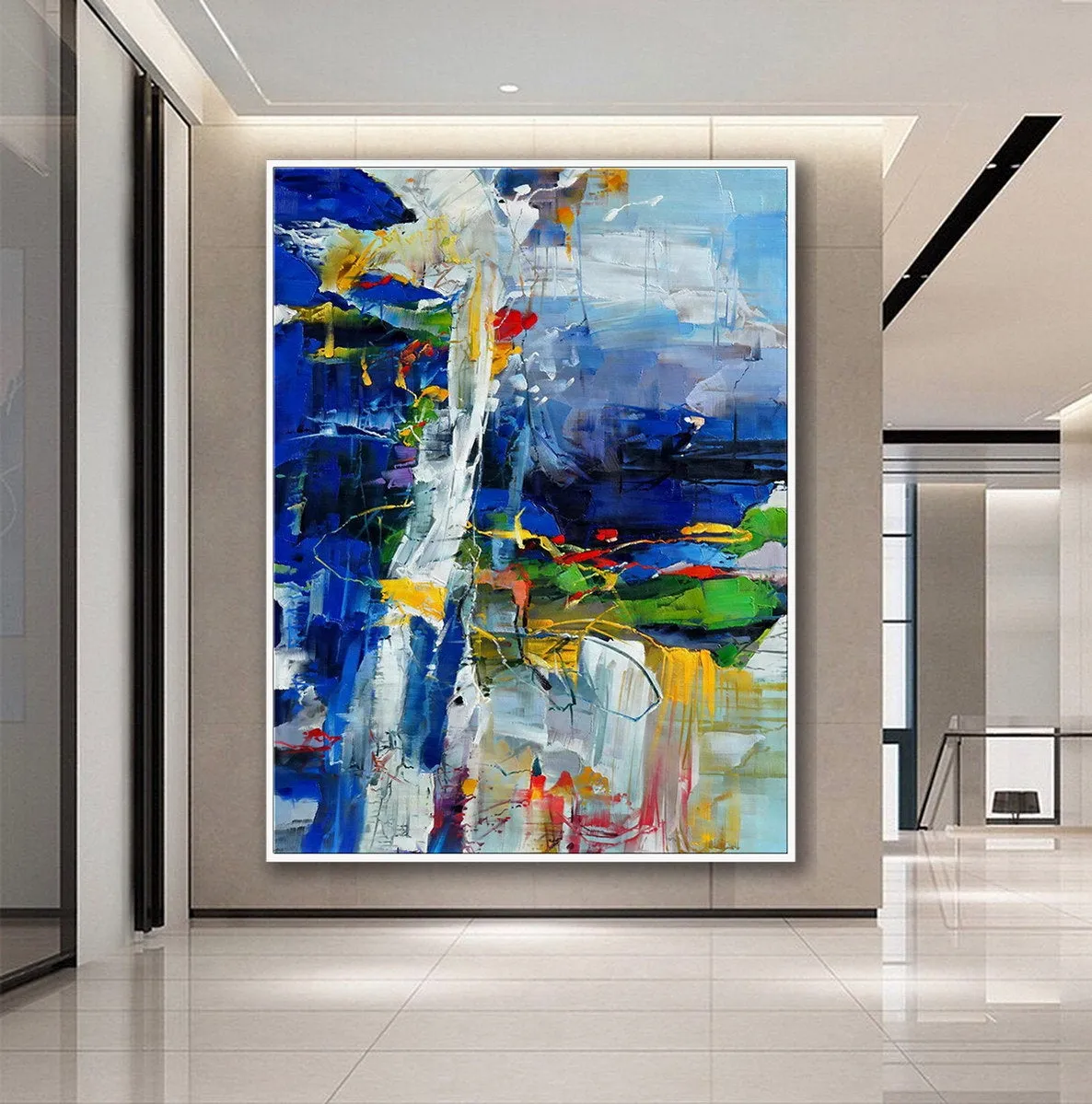Colorful Painting Bright Color Brush Stroke Blue Green XL Canvas Art Sp077