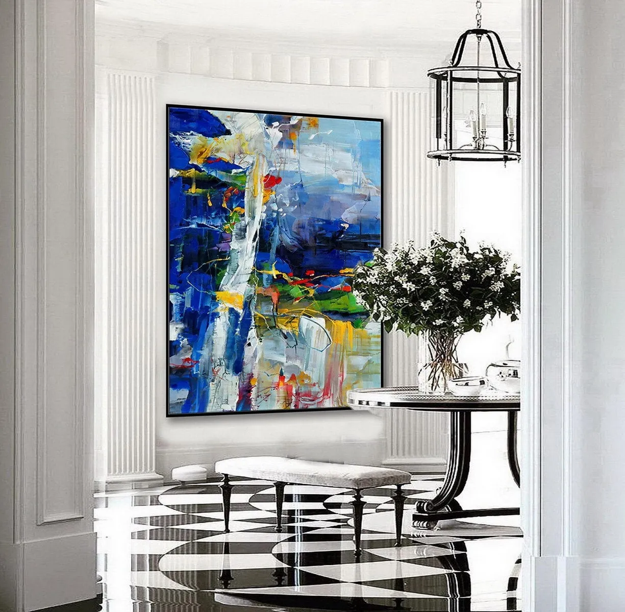 Colorful Painting Bright Color Brush Stroke Blue Green XL Canvas Art Sp077