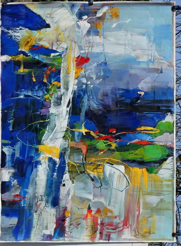 Colorful Painting Bright Color Brush Stroke Blue Green XL Canvas Art Sp077