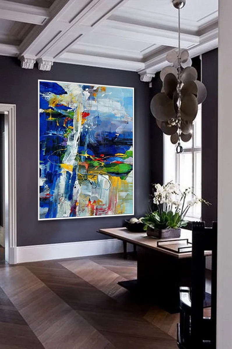 Colorful Painting Bright Color Brush Stroke Blue Green XL Canvas Art Sp077