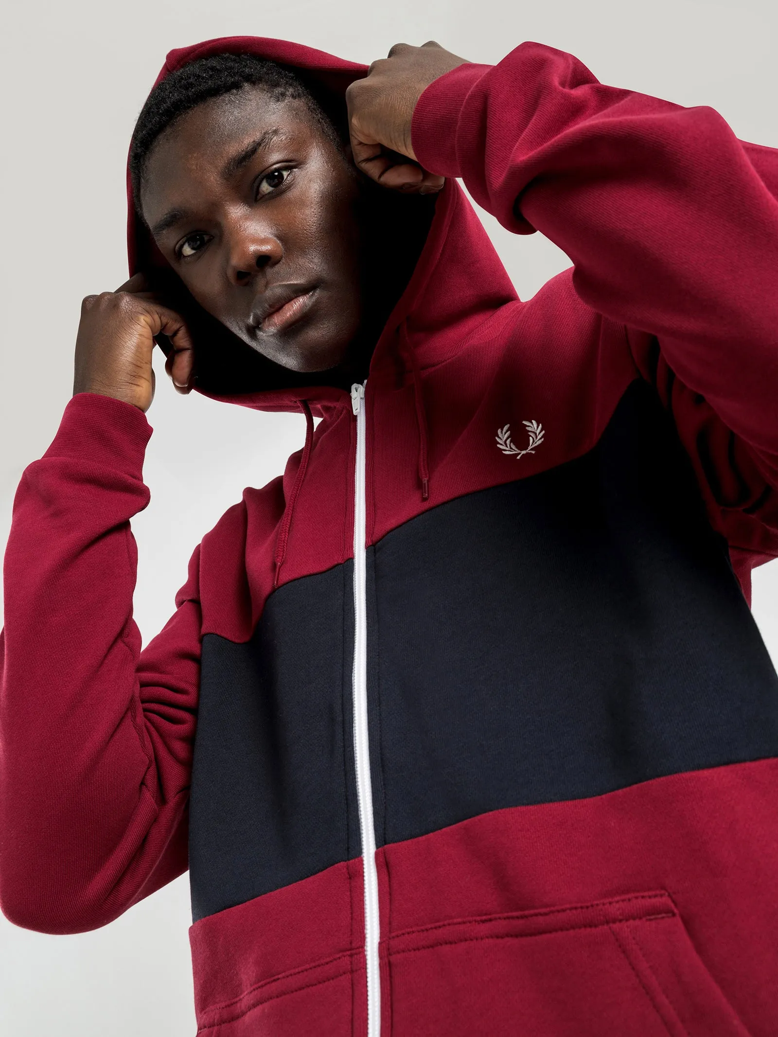 Colour Block Hooded Jacket in Burgundy