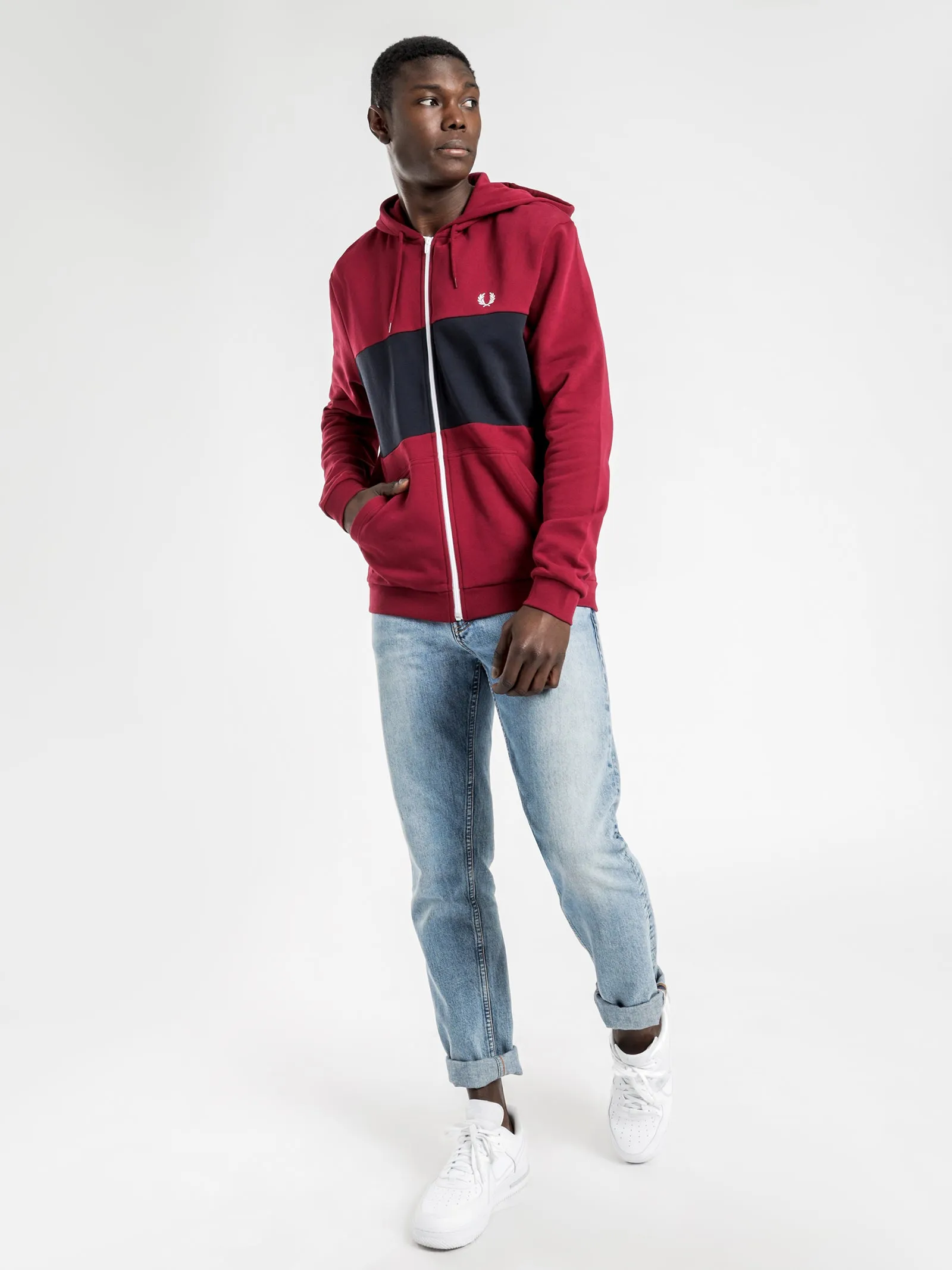 Colour Block Hooded Jacket in Burgundy
