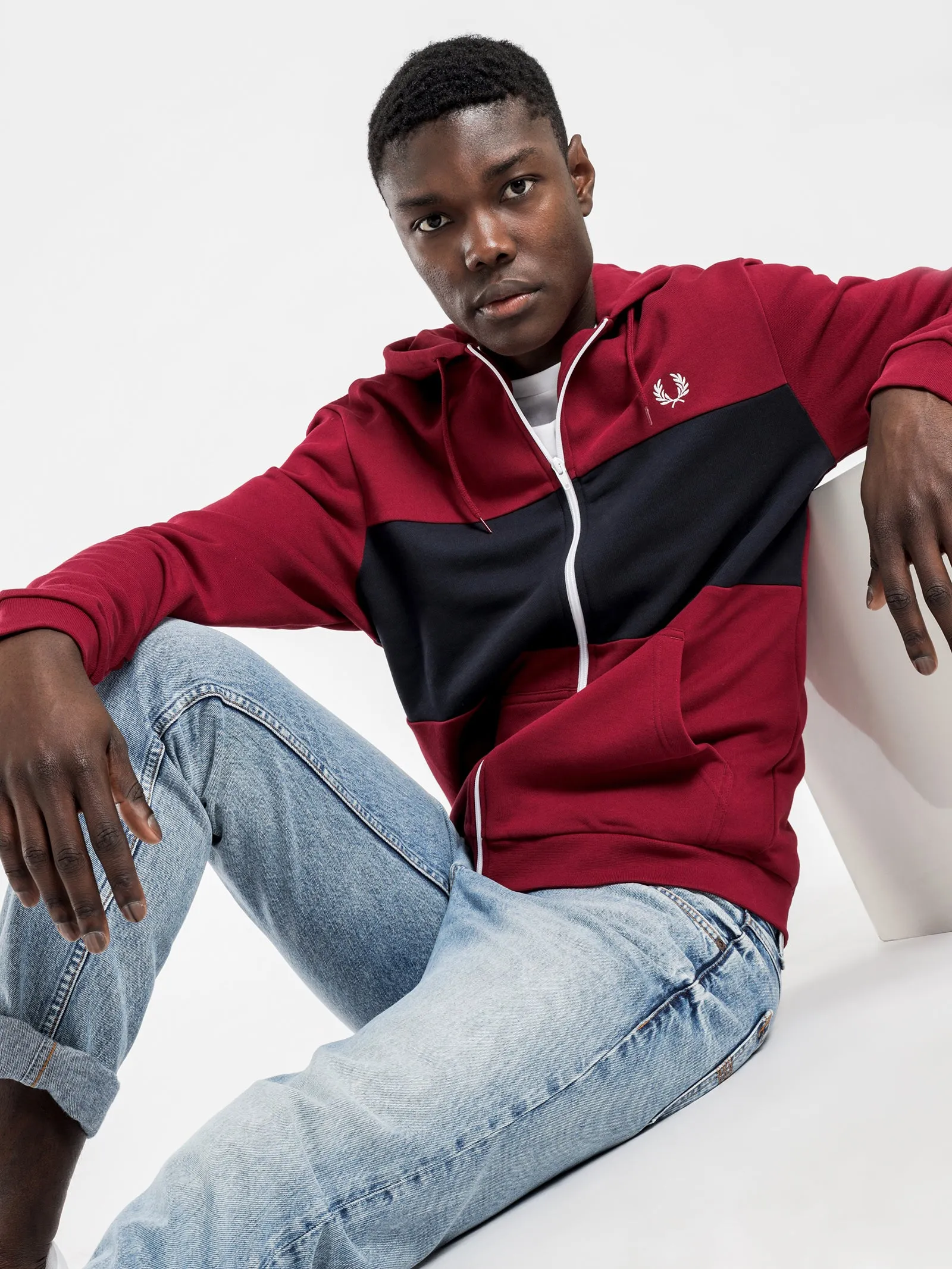 Colour Block Hooded Jacket in Burgundy