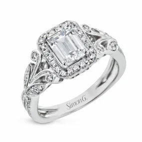 Emerald-Cut Halo Engagement Ring In 18k Gold With Diamonds