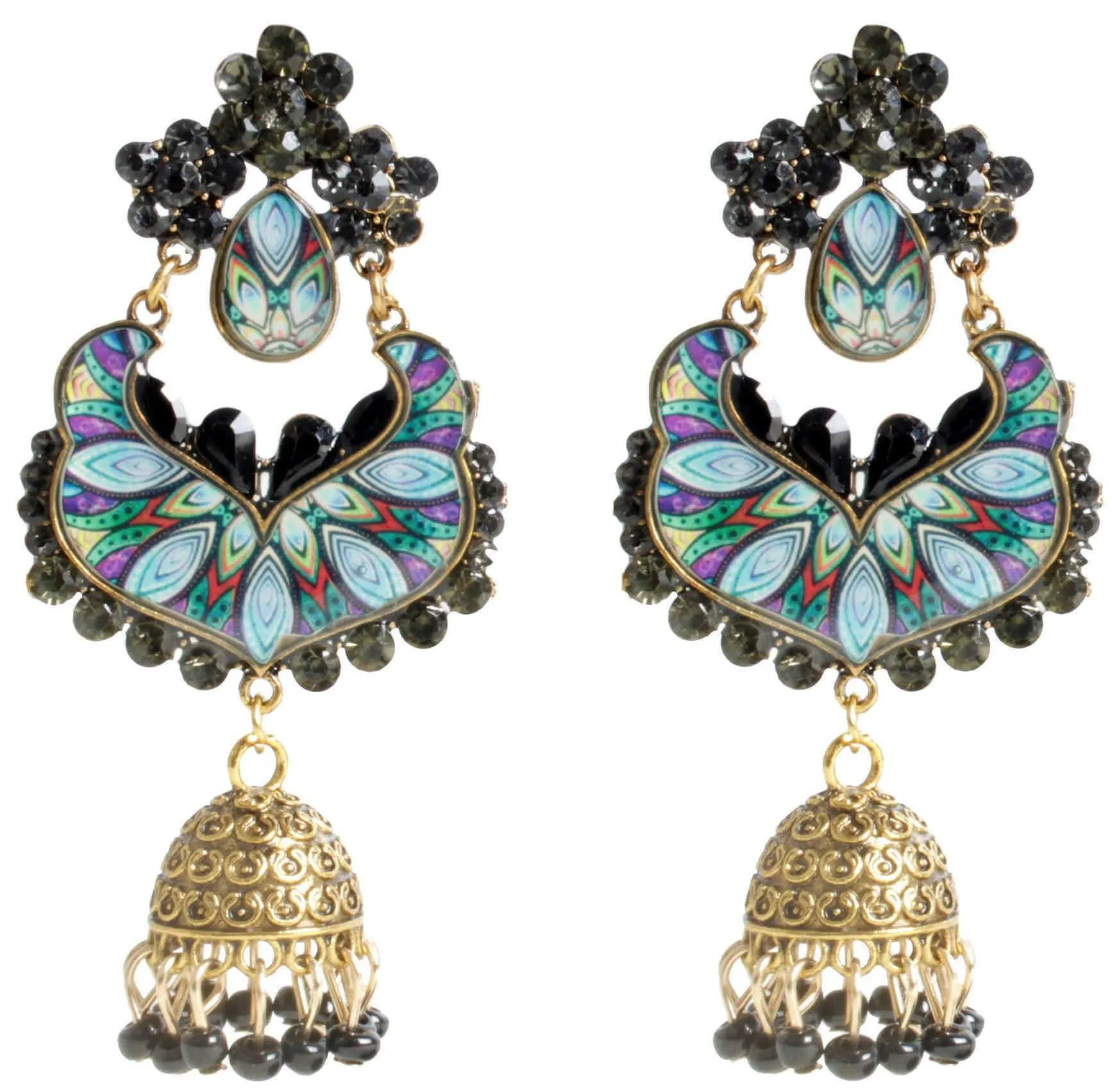Enamel Work Rajputi Style Stone Studded Artificial Fashion Dangler Earrings Jhumka with Drops for Girls Women