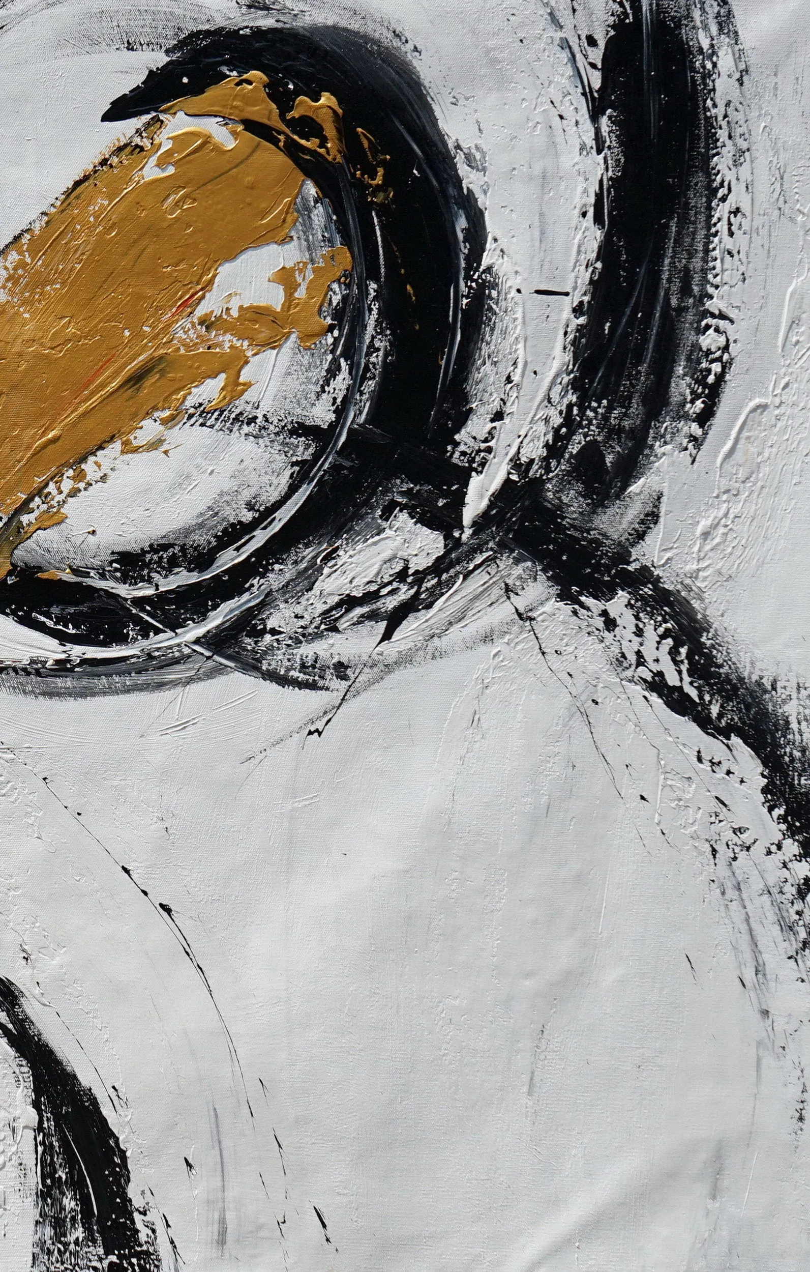 Gold Black White Minimal Abstract Acrylic Painting on Canvas Office Art Ap087