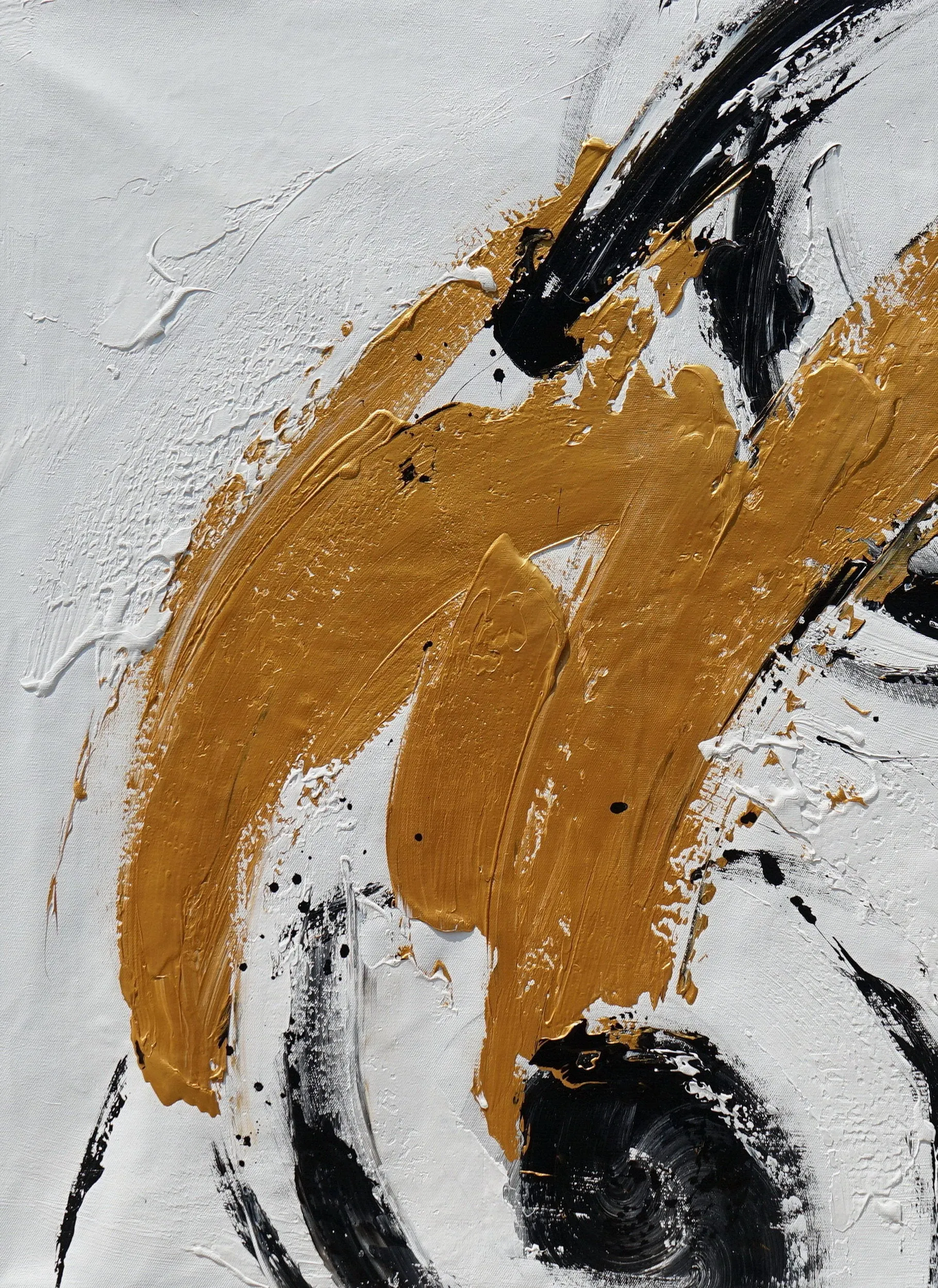 Gold Black White Minimal Abstract Acrylic Painting on Canvas Office Art Ap087