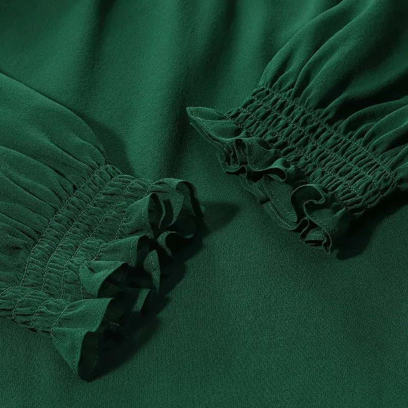 Green 10 Momme Silk Tied Women Blouse