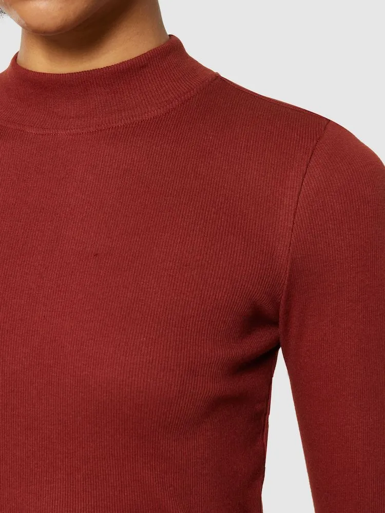 KCA 100076 Rib high neck long sleeved top 1478 fired brick women