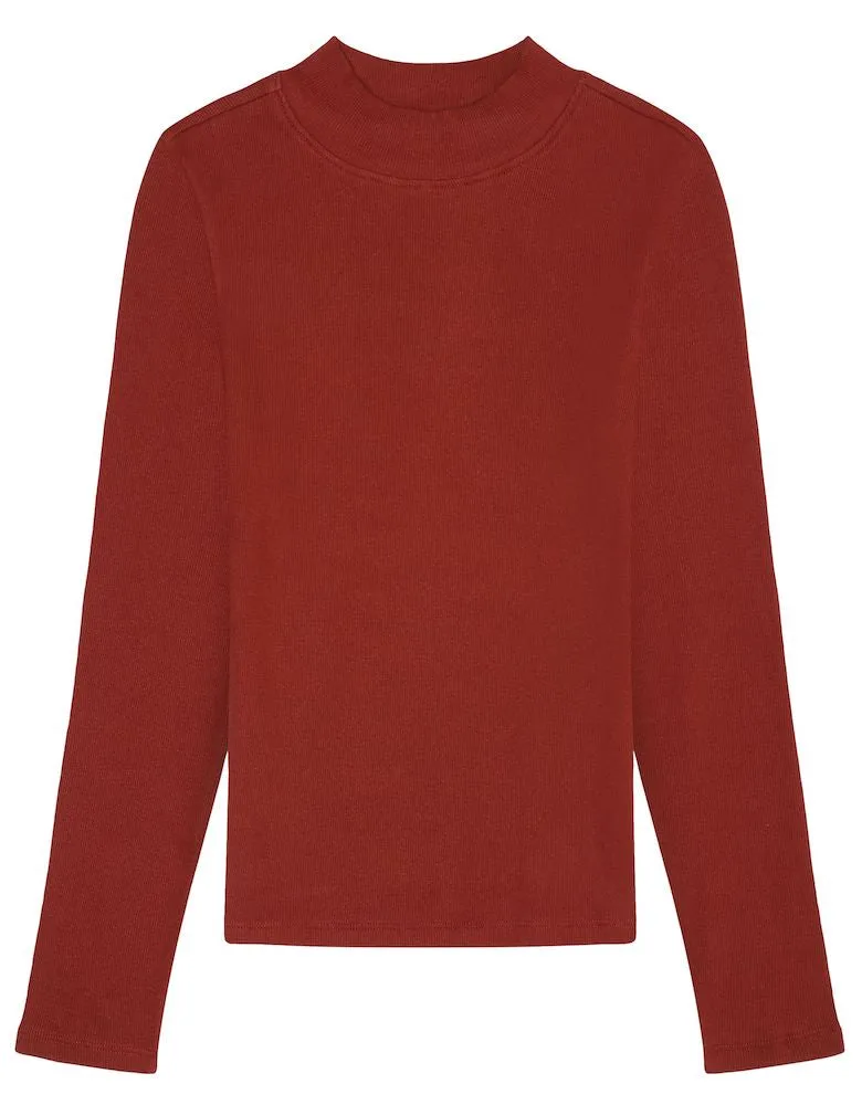 KCA 100076 Rib high neck long sleeved top 1478 fired brick women