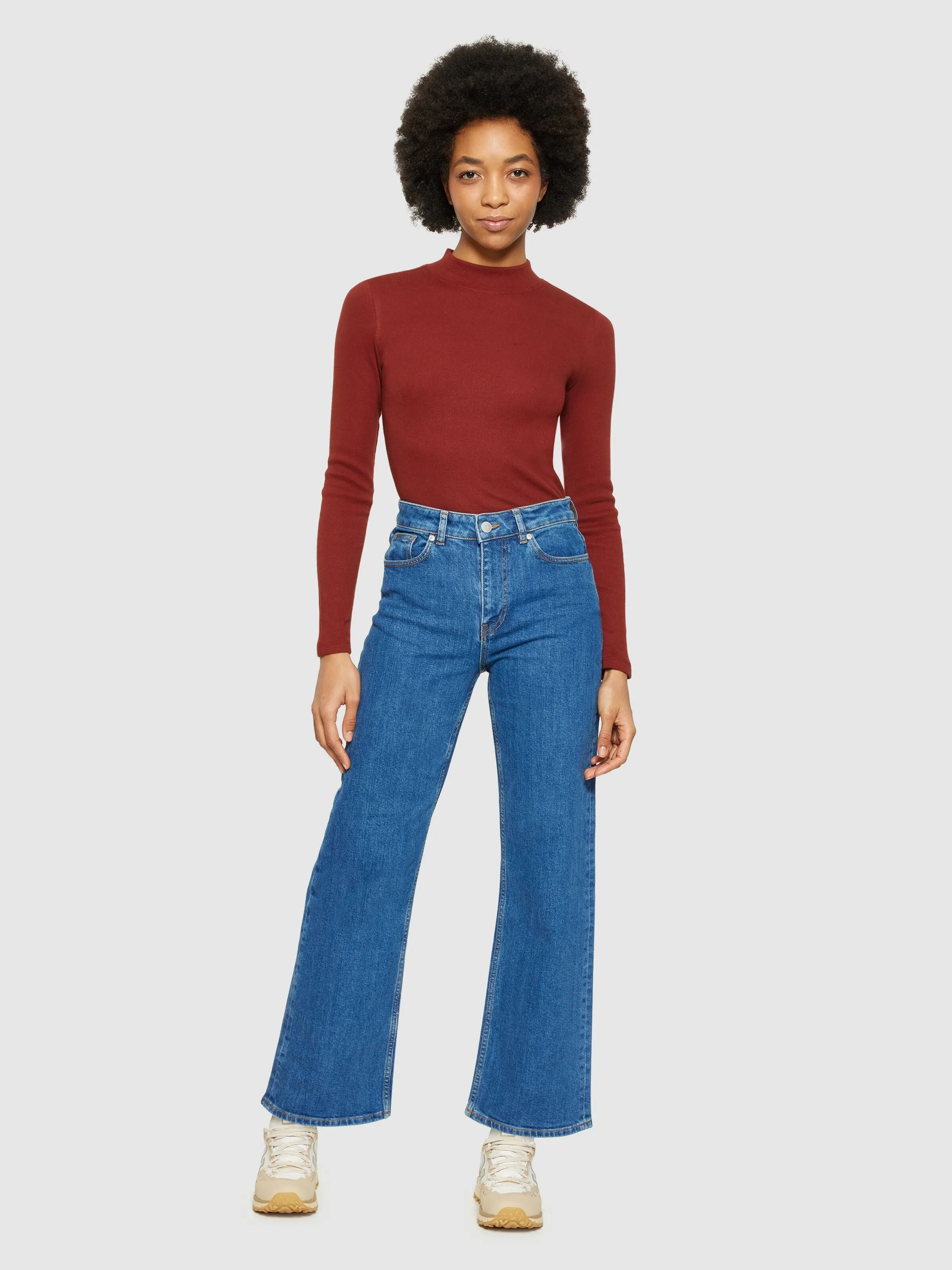 KCA 100076 Rib high neck long sleeved top 1478 fired brick women