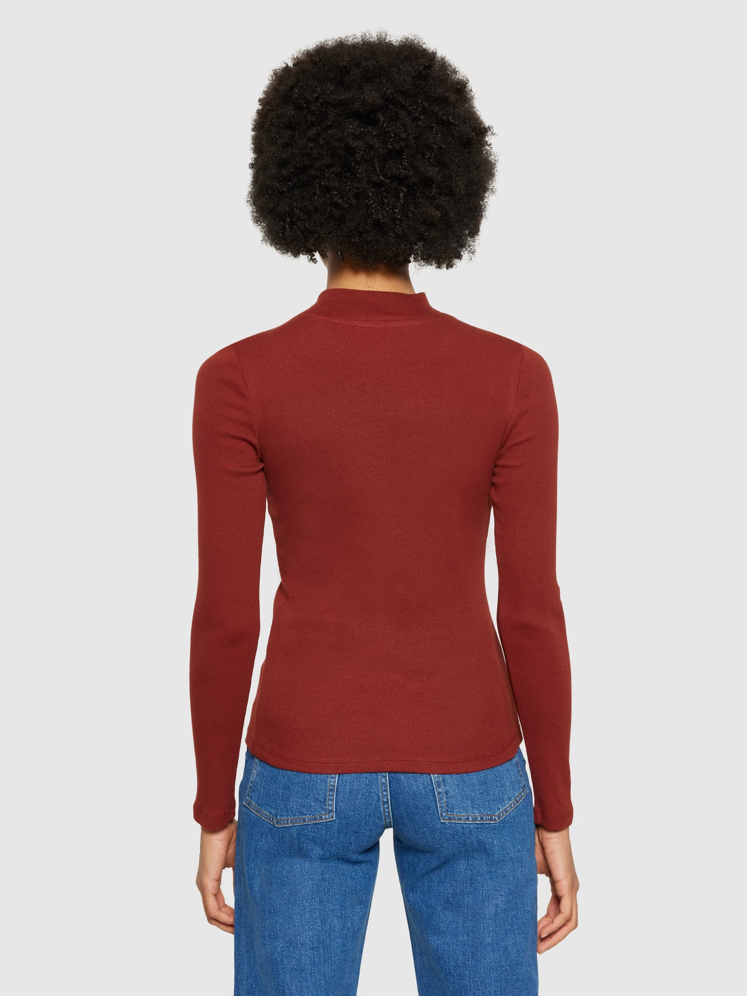 KCA 100076 Rib high neck long sleeved top 1478 fired brick women