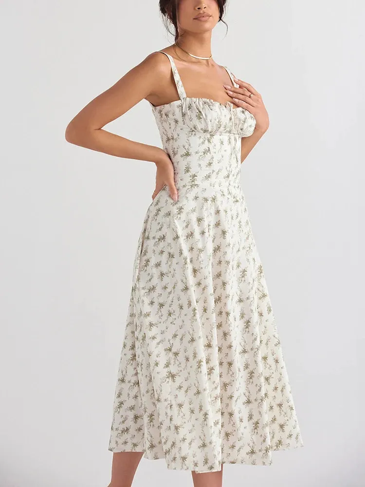 NewAsia Floral Summer Dress Boned Tie Up Split  Elastic With Lining Adjustable Strapes Zip Summer Dress Beach Women Vestido 2022