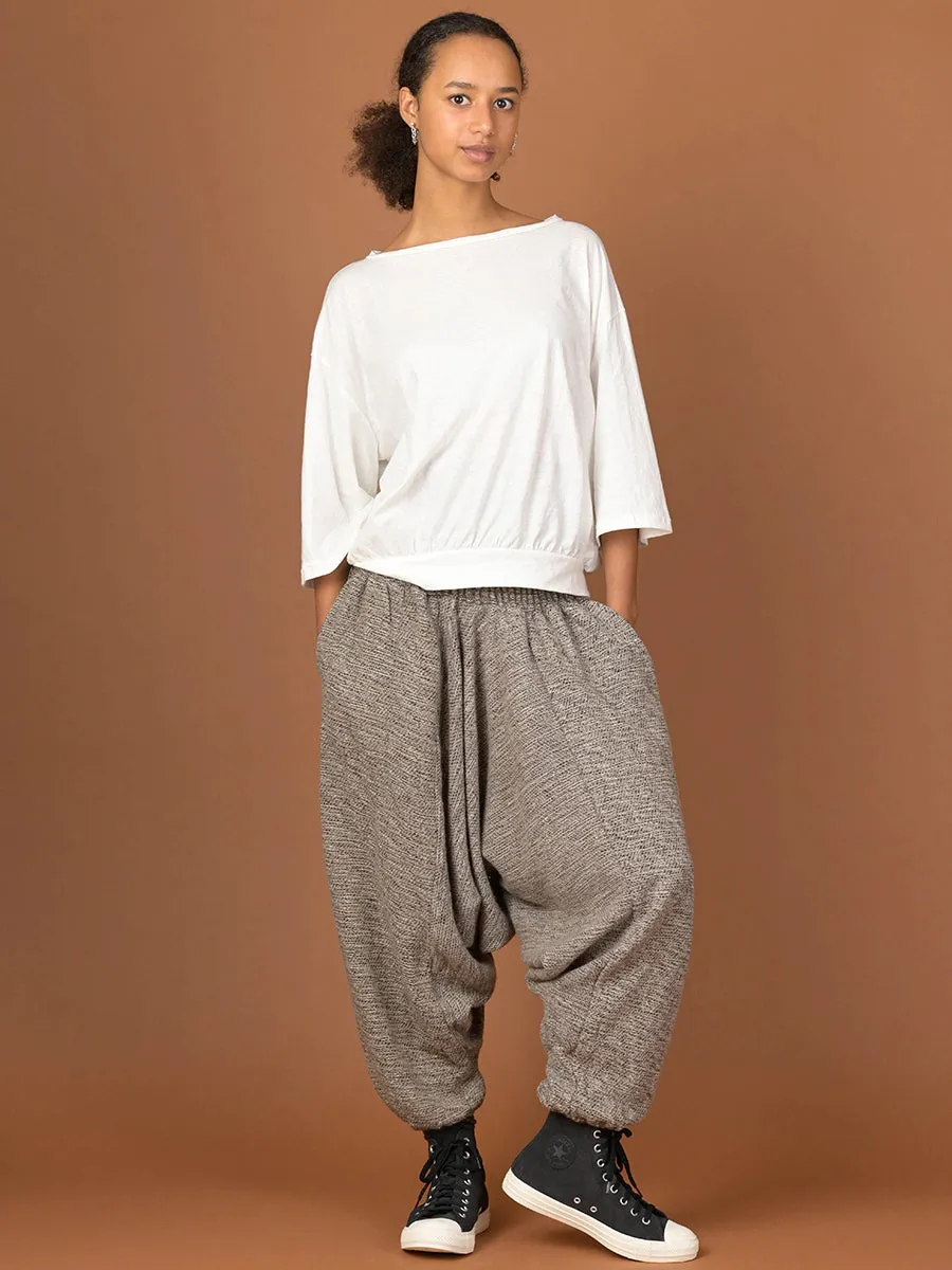 Oatmeal Textured Wool Harem Pants - Low Crotch