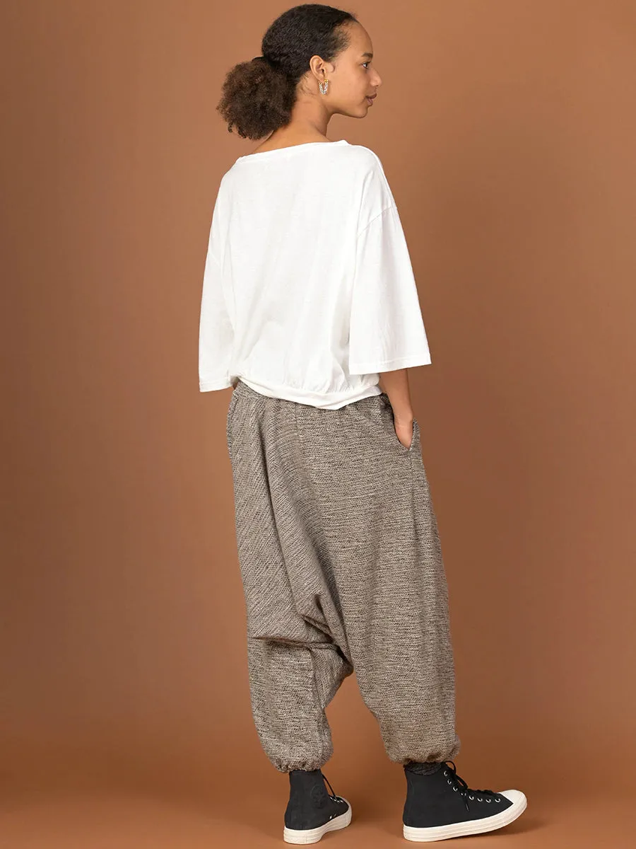 Oatmeal Textured Wool Harem Pants - Low Crotch