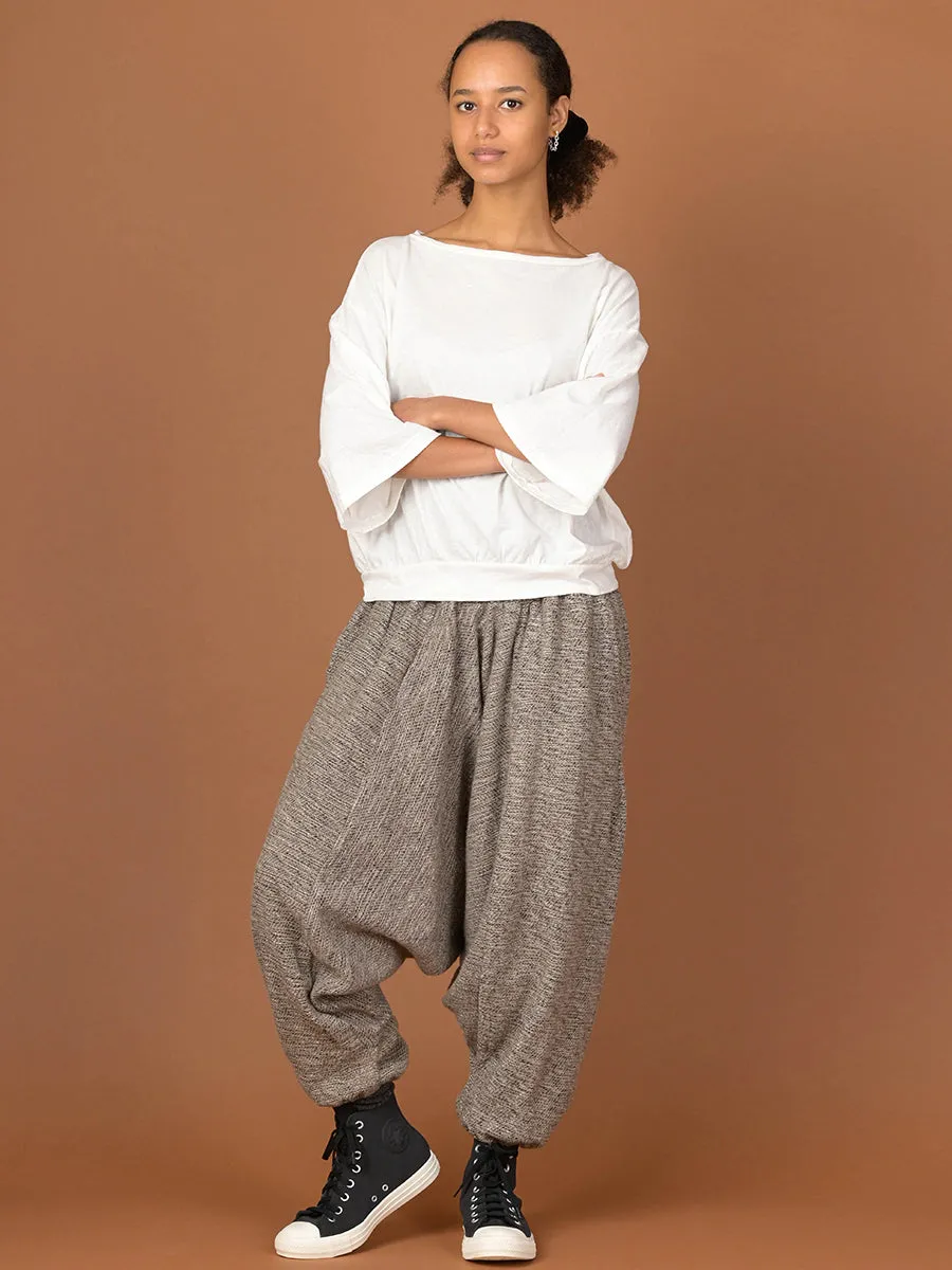 Oatmeal Textured Wool Harem Pants - Low Crotch