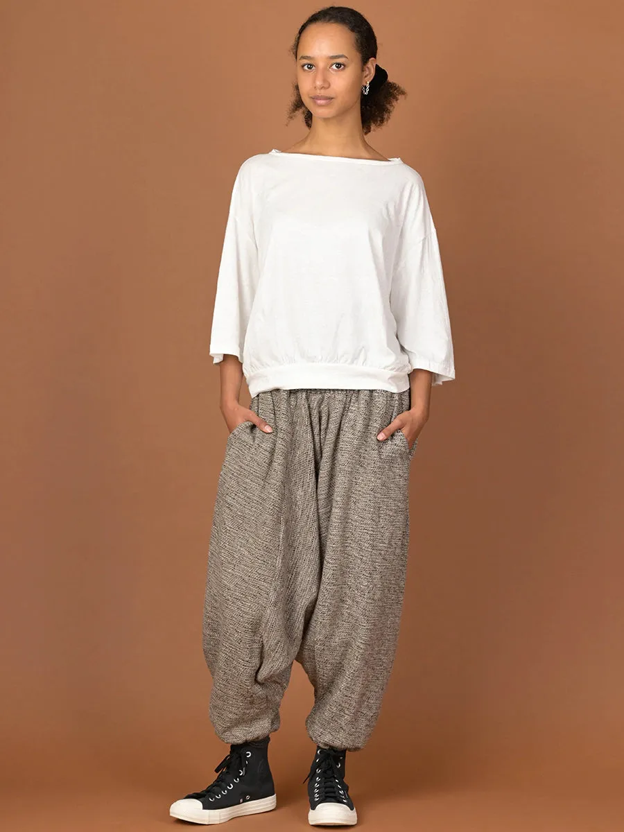 Oatmeal Textured Wool Harem Pants - Low Crotch