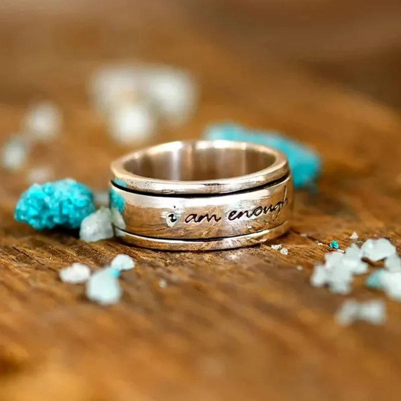 "I Am Enough" Silver Meditation Rotatable Anxiety Ring
