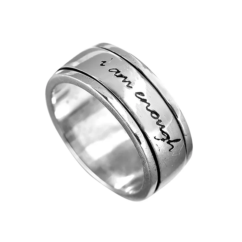 "I Am Enough" Silver Meditation Rotatable Anxiety Ring