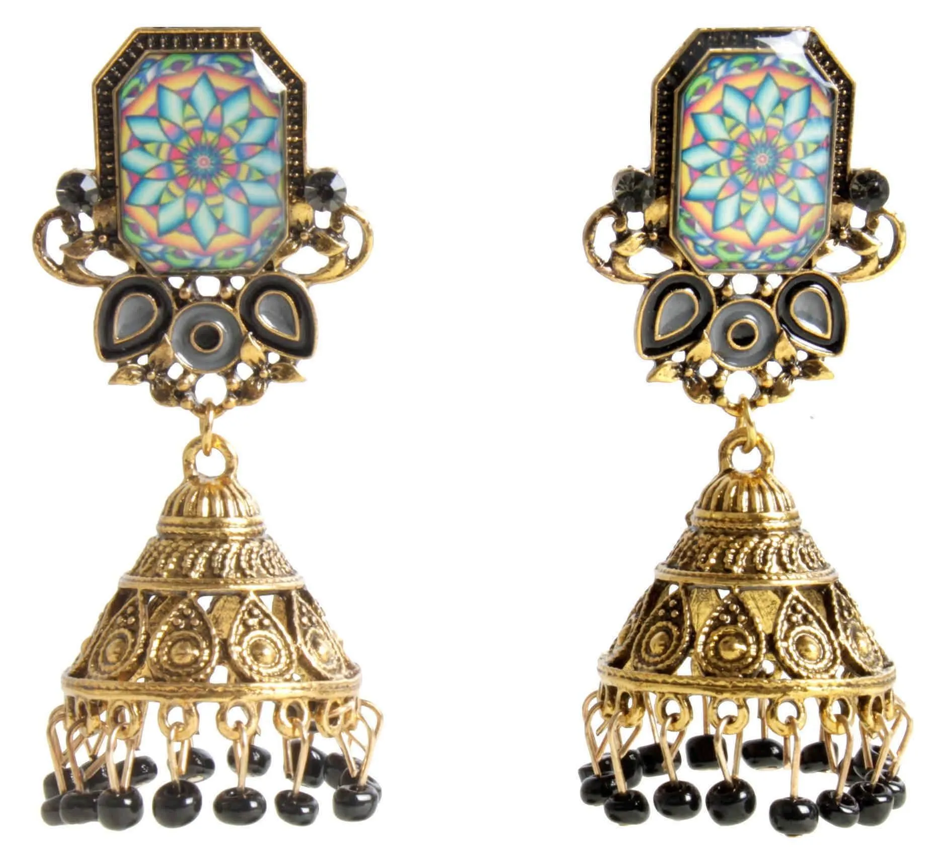 Rajputi Style Stone Fashion Gold Artificial Fashion Dangler Jhumka Earrings with Drops for Girls Women