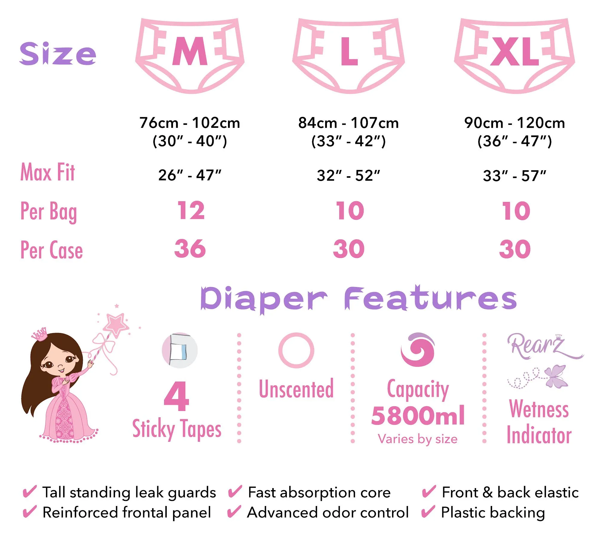 Rearz Princess Pink Overnight Adult Diapers
