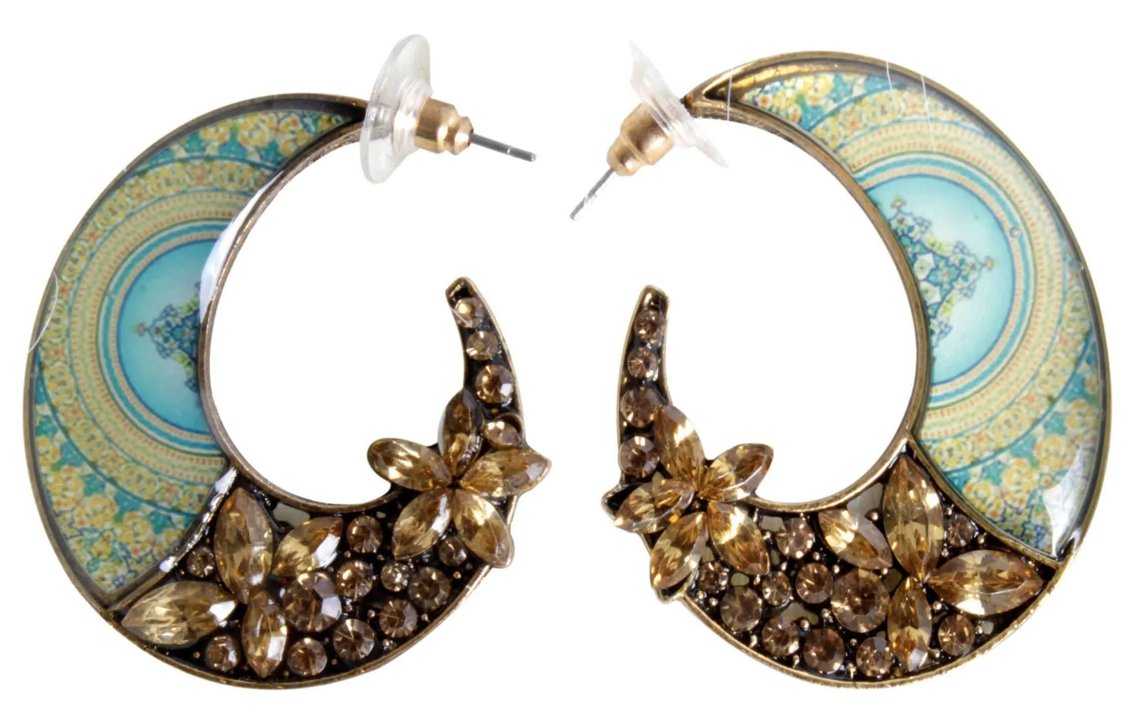 Rhinestone Studded Half Moon Design Modern Style Fancy Artificial Fashion Dangler Earring for Girls Women