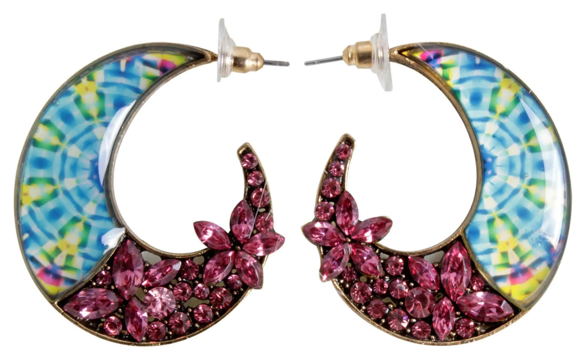 Rhinestone Studded Half Moon Design Modern Style Fancy Artificial Fashion Dangler Earring for Girls Women