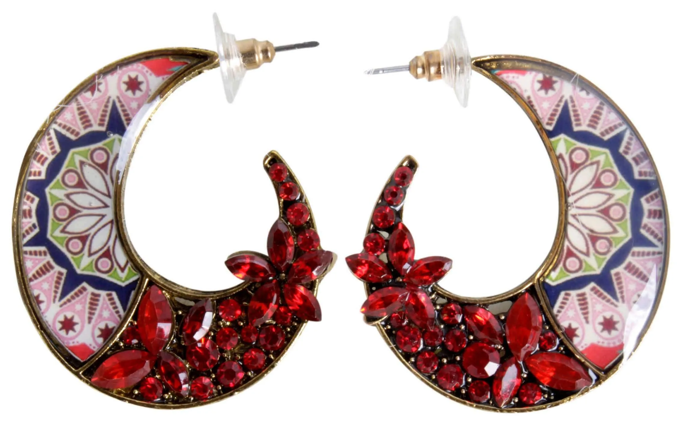 Rhinestone Studded Half Moon Design Modern Style Fancy Artificial Fashion Dangler Earring for Girls Women