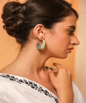 Rhinestone Studded Half Moon Design Modern Style Fancy Artificial Fashion Dangler Earring for Girls Women
