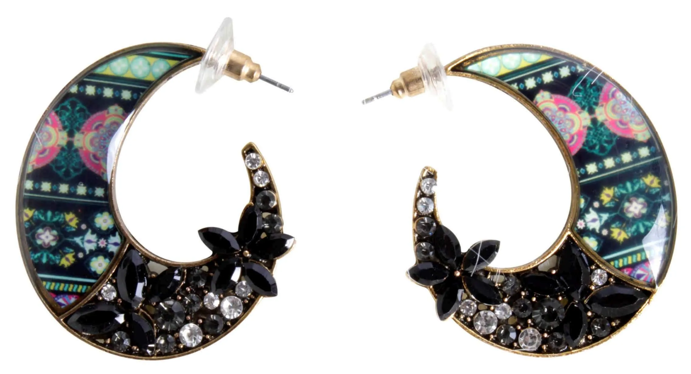 Rhinestone Studded Half Moon Design Modern Style Fancy Artificial Fashion Dangler Earring for Girls Women