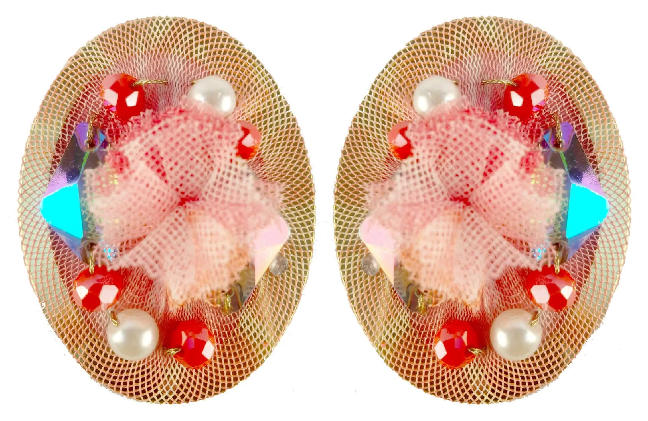 Rhinestones on Printed Net Design Artificial Fashion Dangler Earrings Jhumka for Girls Women