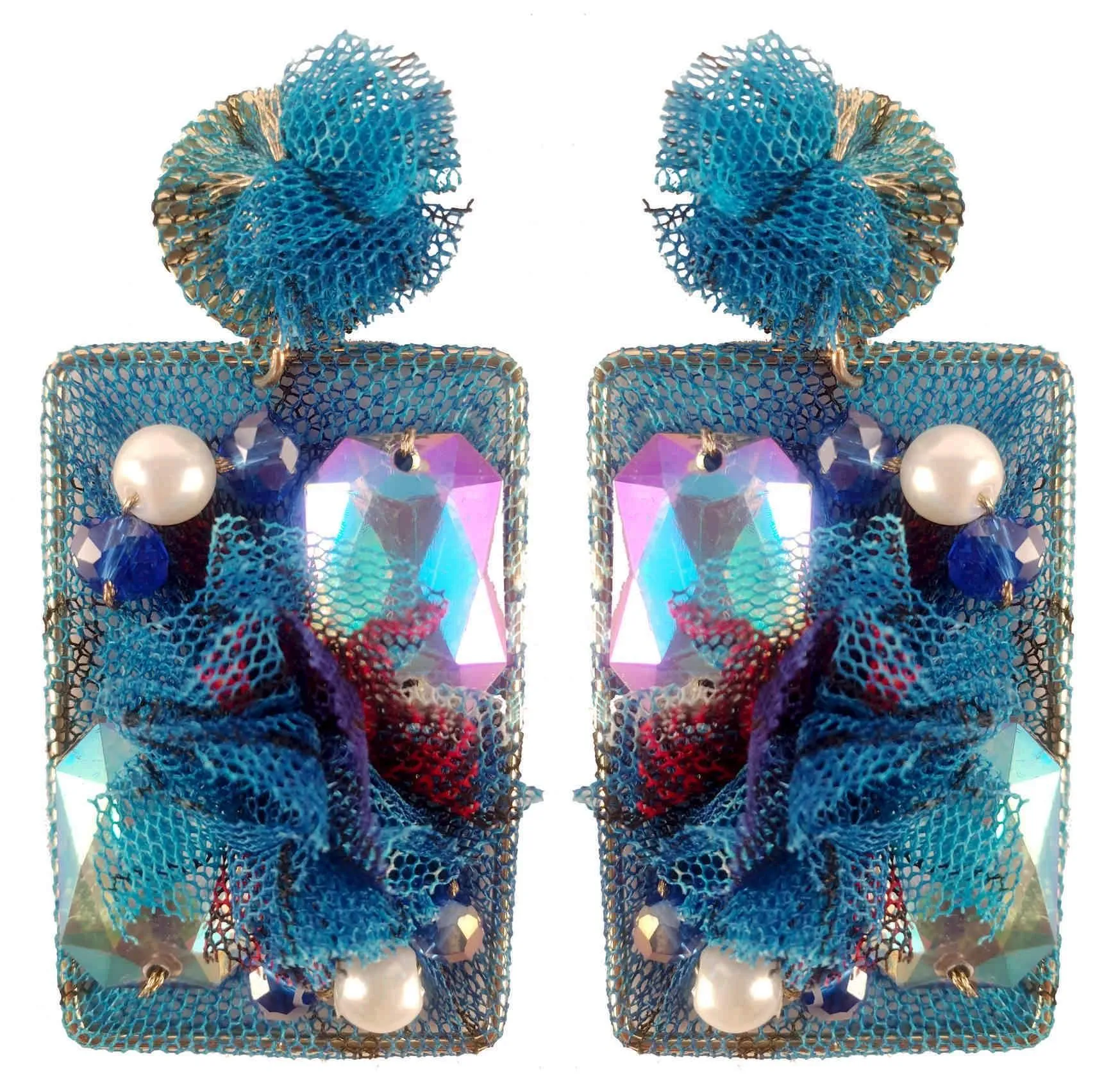 Rhinestones on Printed Net Design Artificial Fashion Dangler Earrings Jhumka for Girls Women