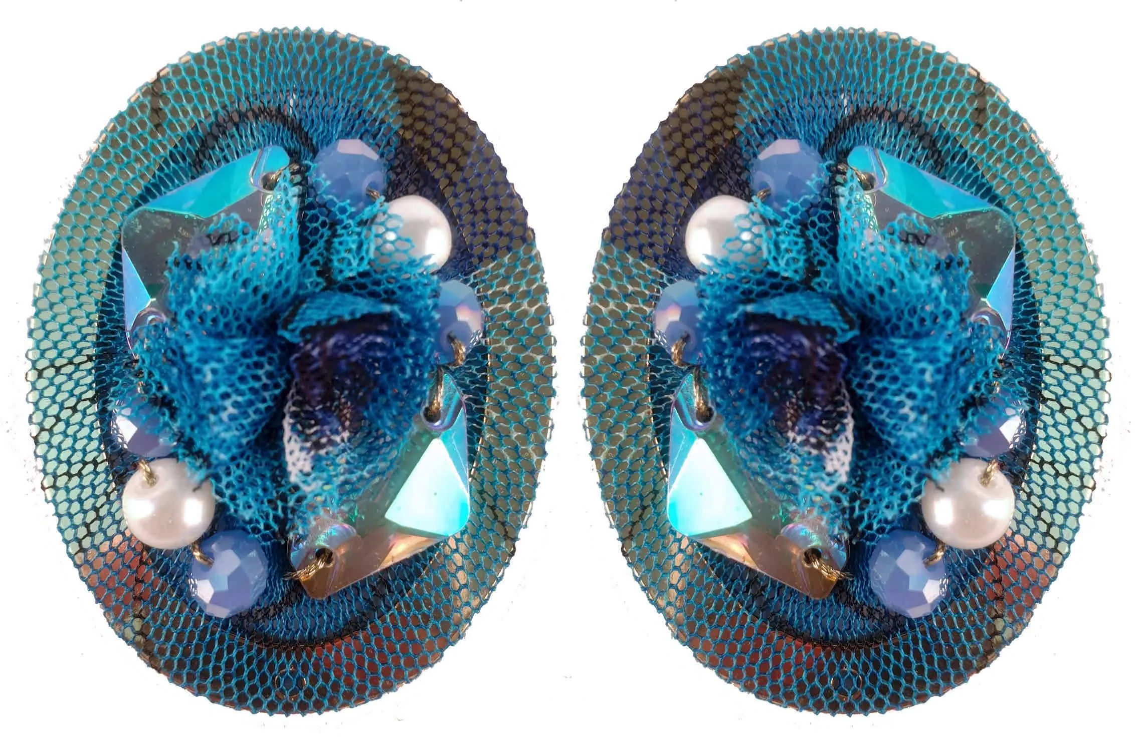 Rhinestones on Printed Net Design Artificial Fashion Dangler Earrings Jhumka for Girls Women