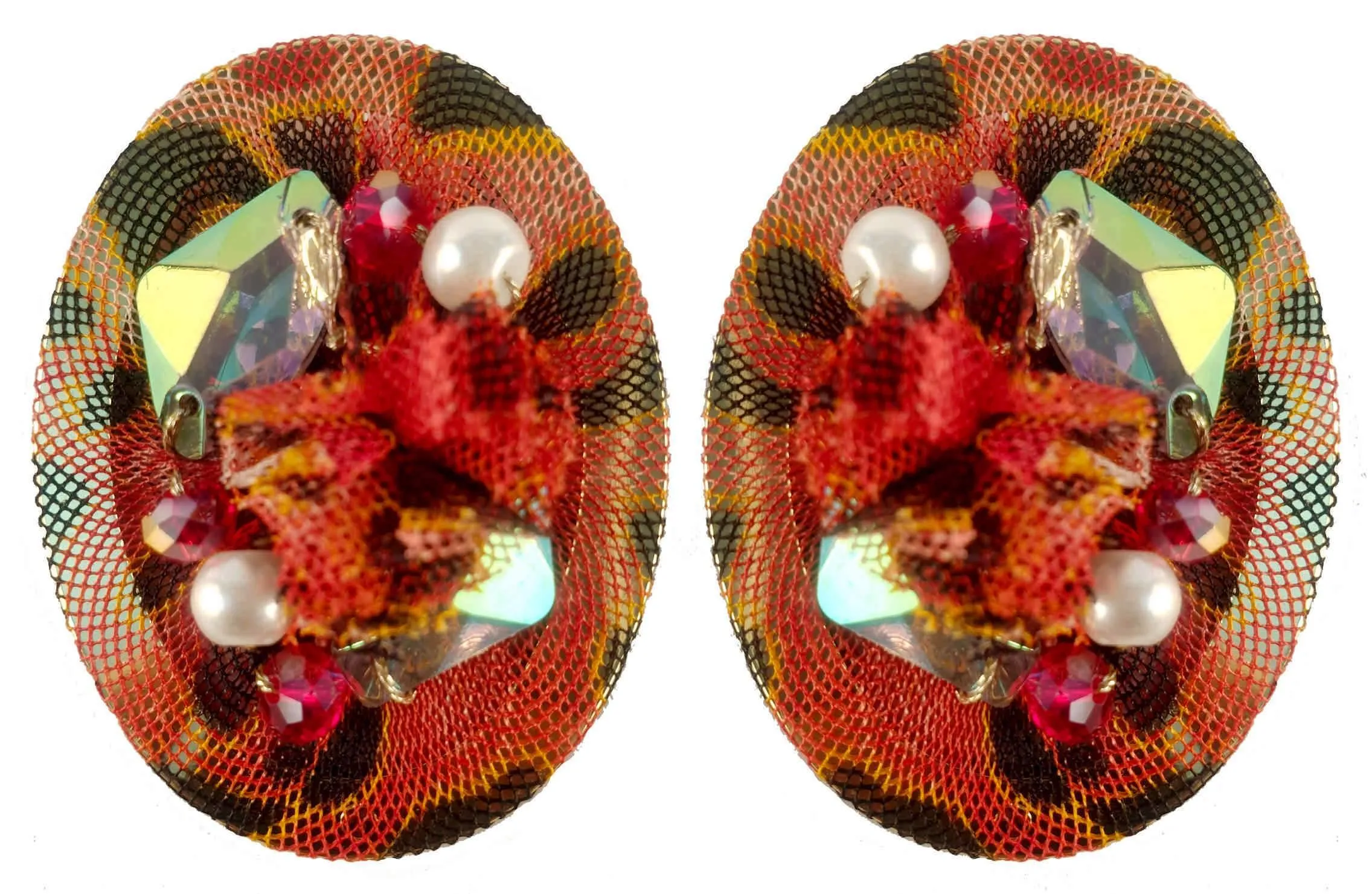 Rhinestones on Printed Net Design Artificial Fashion Dangler Earrings Jhumka for Girls Women