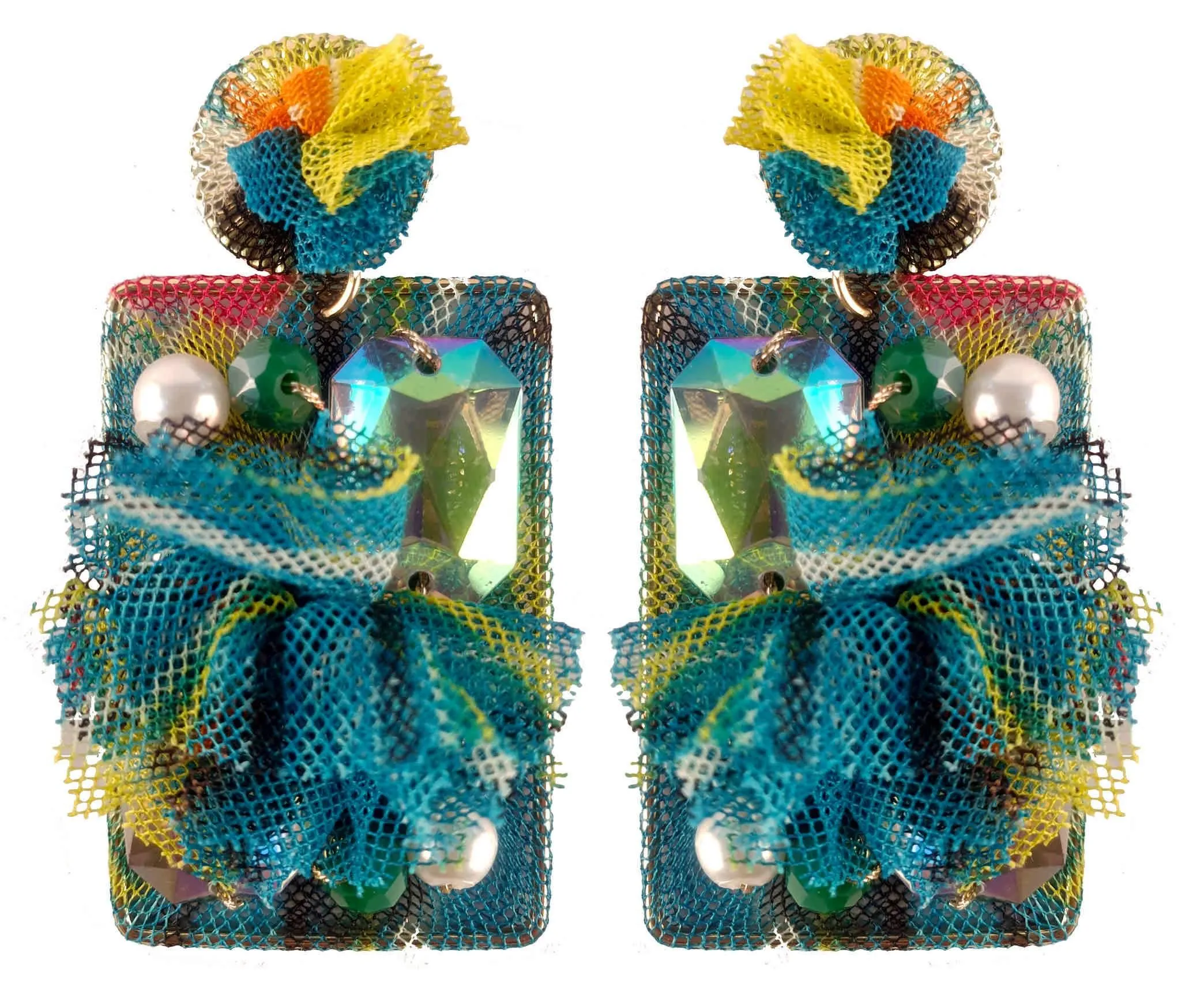 Rhinestones on Printed Net Design Artificial Fashion Dangler Earrings Jhumka for Girls Women