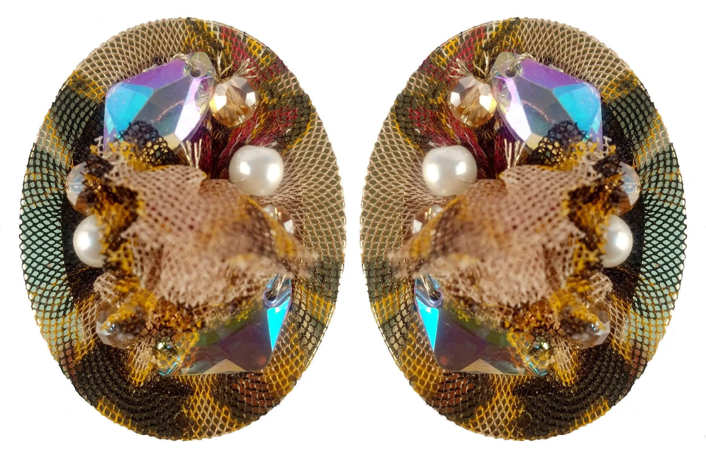 Rhinestones on Printed Net Design Artificial Fashion Dangler Earrings Jhumka for Girls Women