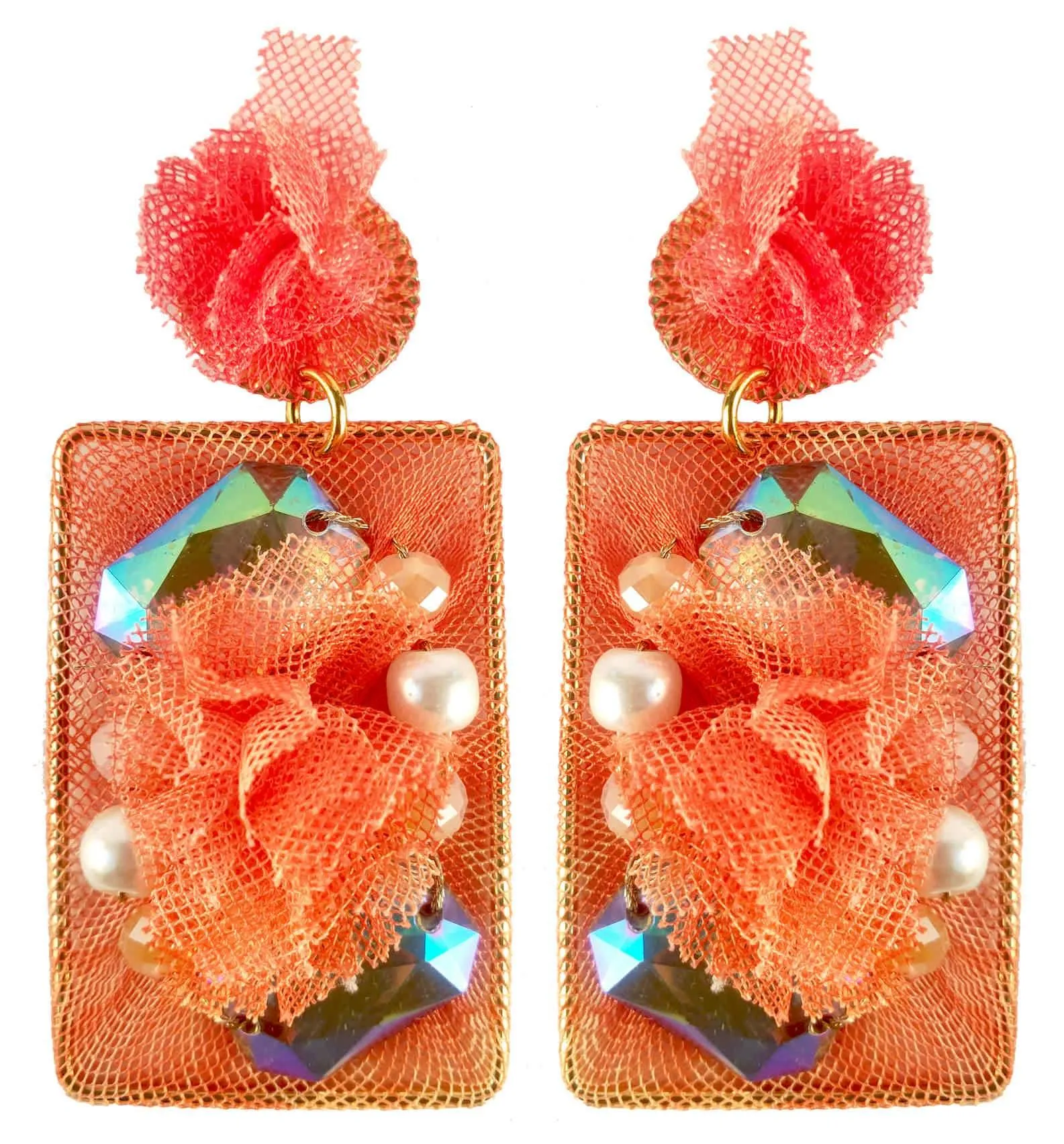 Rhinestones on Printed Net Design Artificial Fashion Dangler Earrings Jhumka for Girls Women