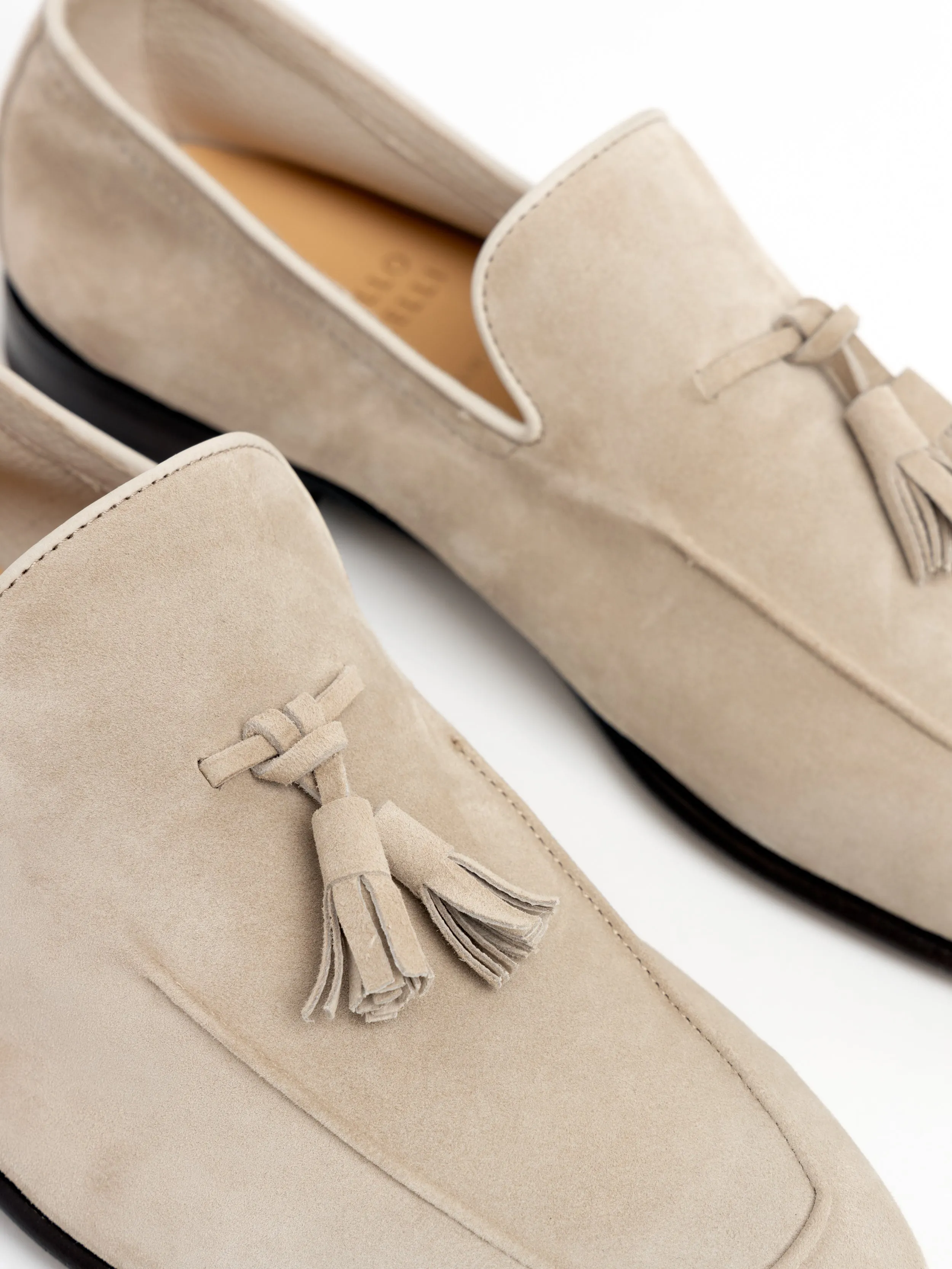 Sand Suede Unlined Loafers with Tassels