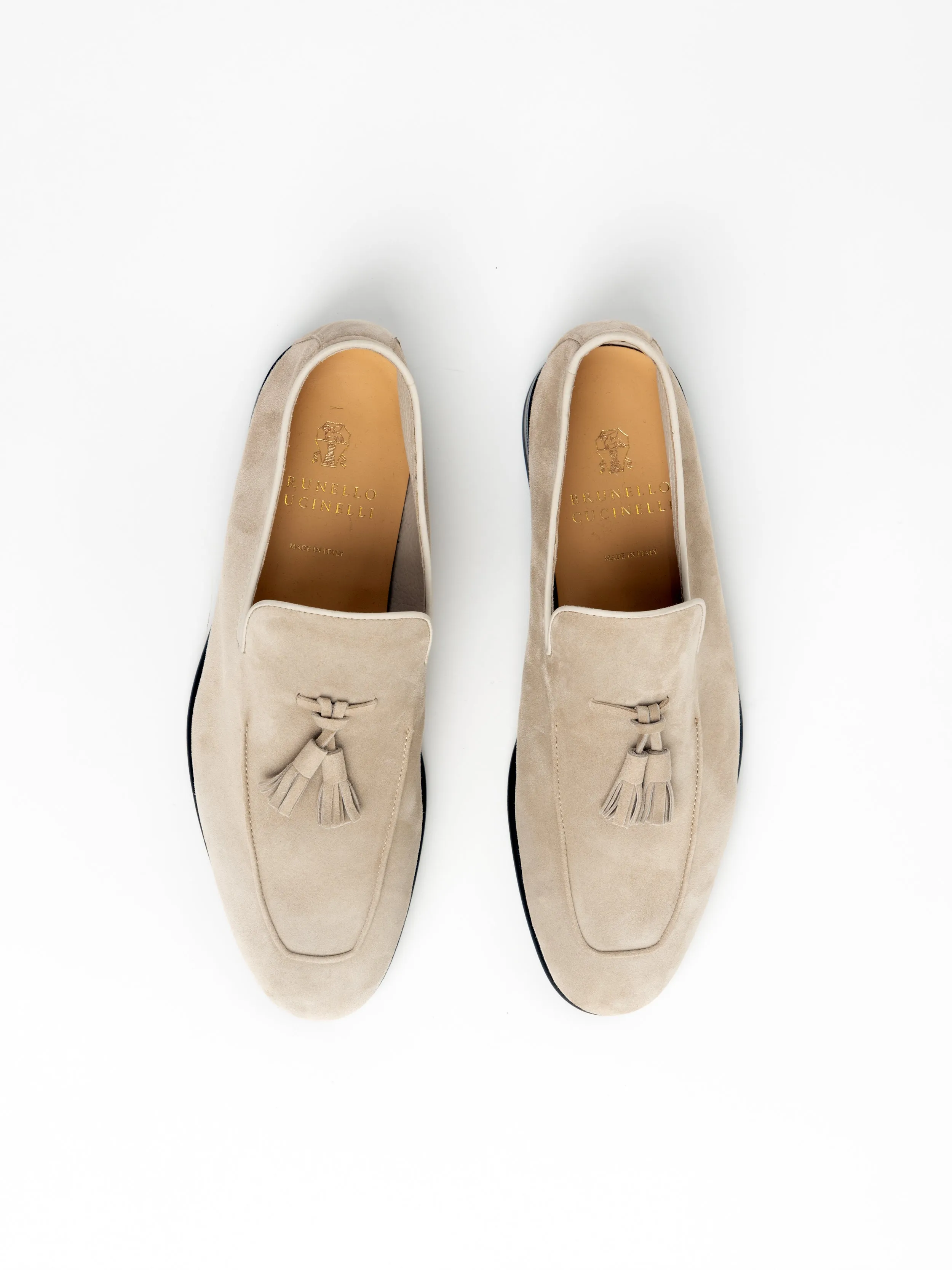 Sand Suede Unlined Loafers with Tassels