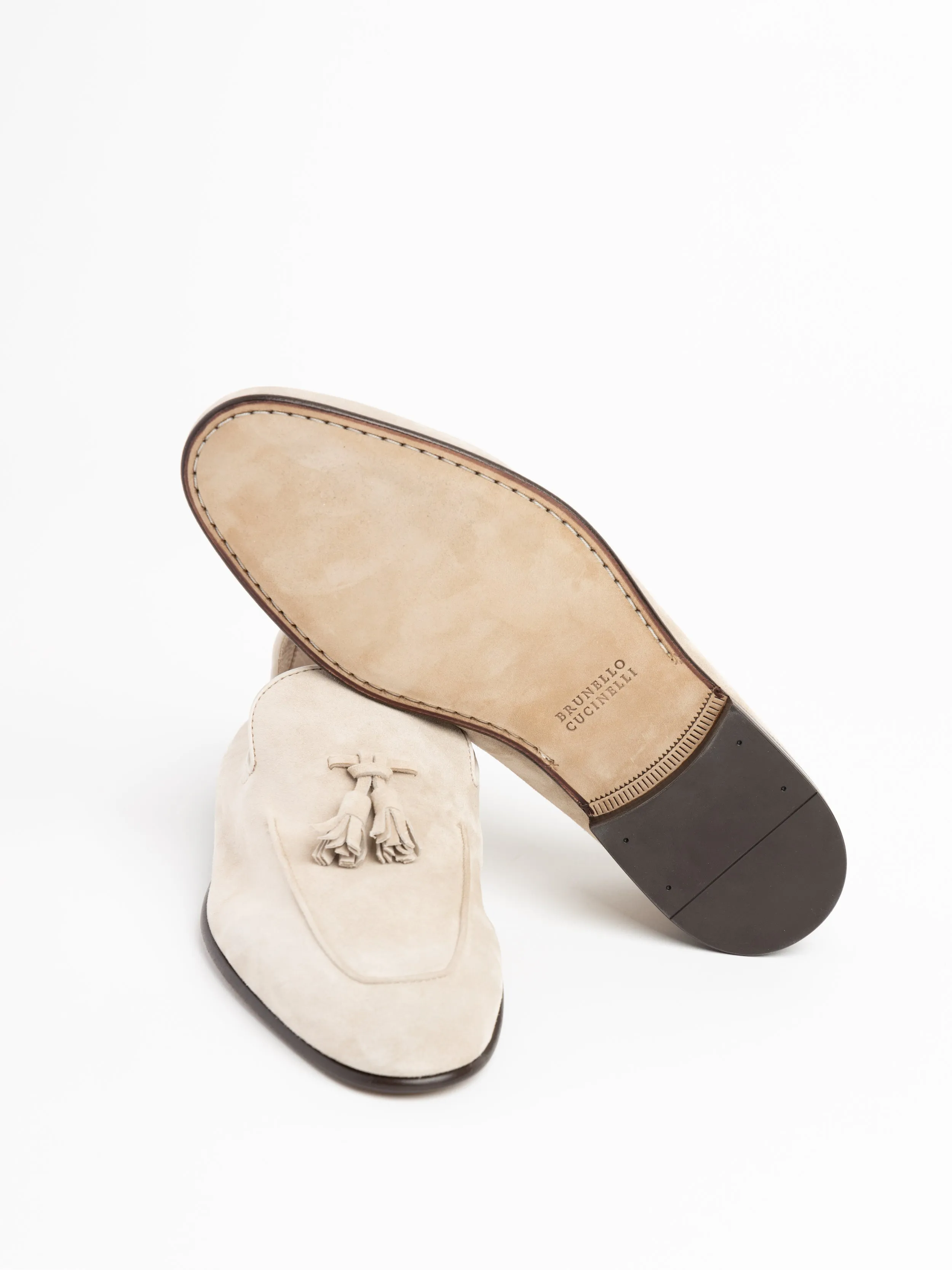 Sand Suede Unlined Loafers with Tassels