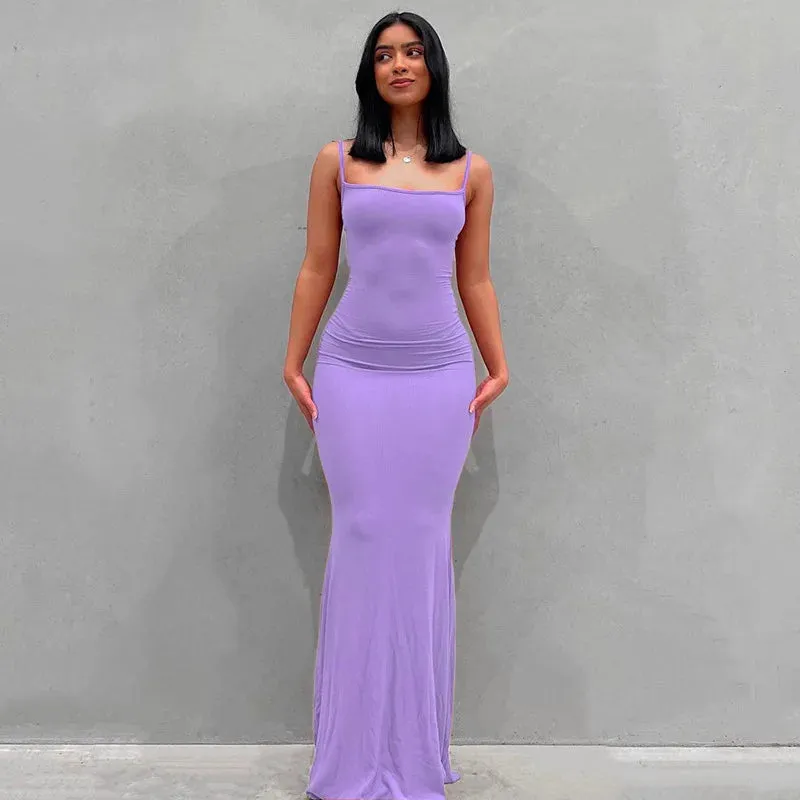 Satin Slip Sleeveless Backless Maxi Dress Women 2023 Y2K Summer Bodycon Elegant Sexy Outfits Ladies Birthday Party Club Sundress