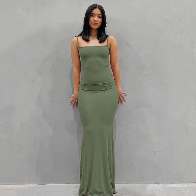 Satin Slip Sleeveless Backless Maxi Dress Women 2023 Y2K Summer Bodycon Elegant Sexy Outfits Ladies Birthday Party Club Sundress