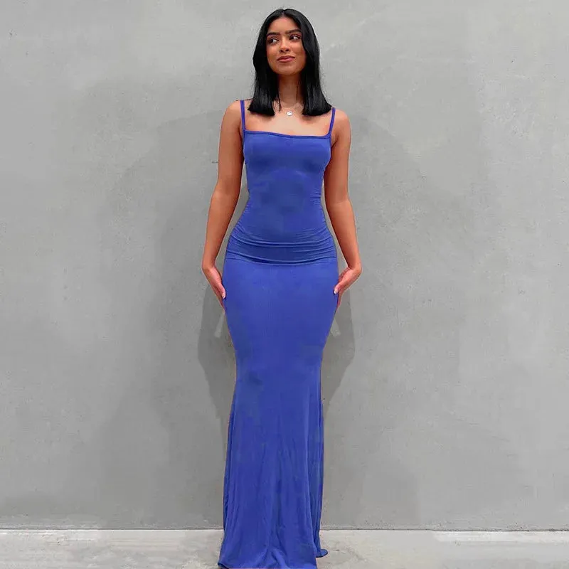Satin Slip Sleeveless Backless Maxi Dress Women 2023 Y2K Summer Bodycon Elegant Sexy Outfits Ladies Birthday Party Club Sundress